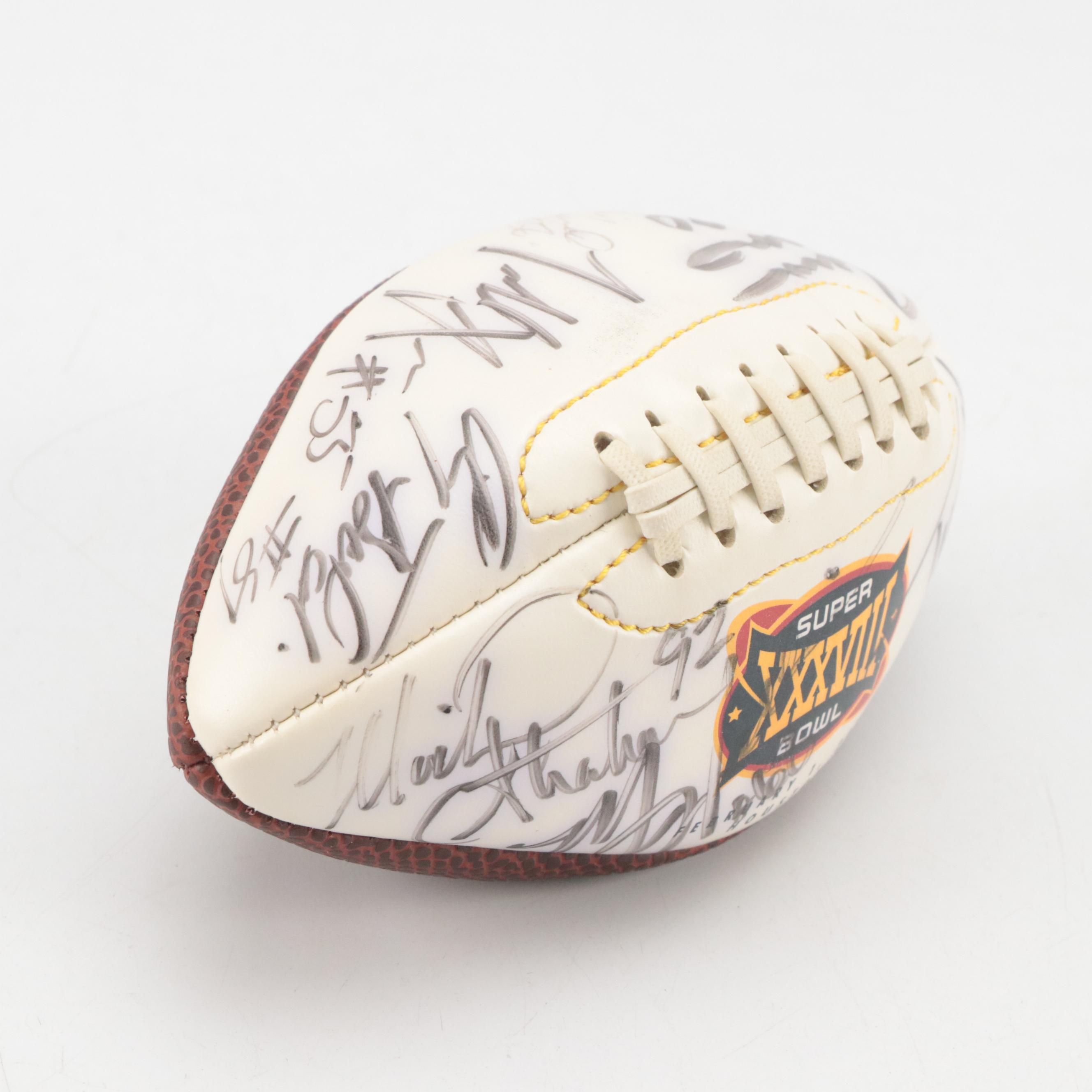 Super Bowl XXXVIII Signed Mini Football with Ticket Stub and More