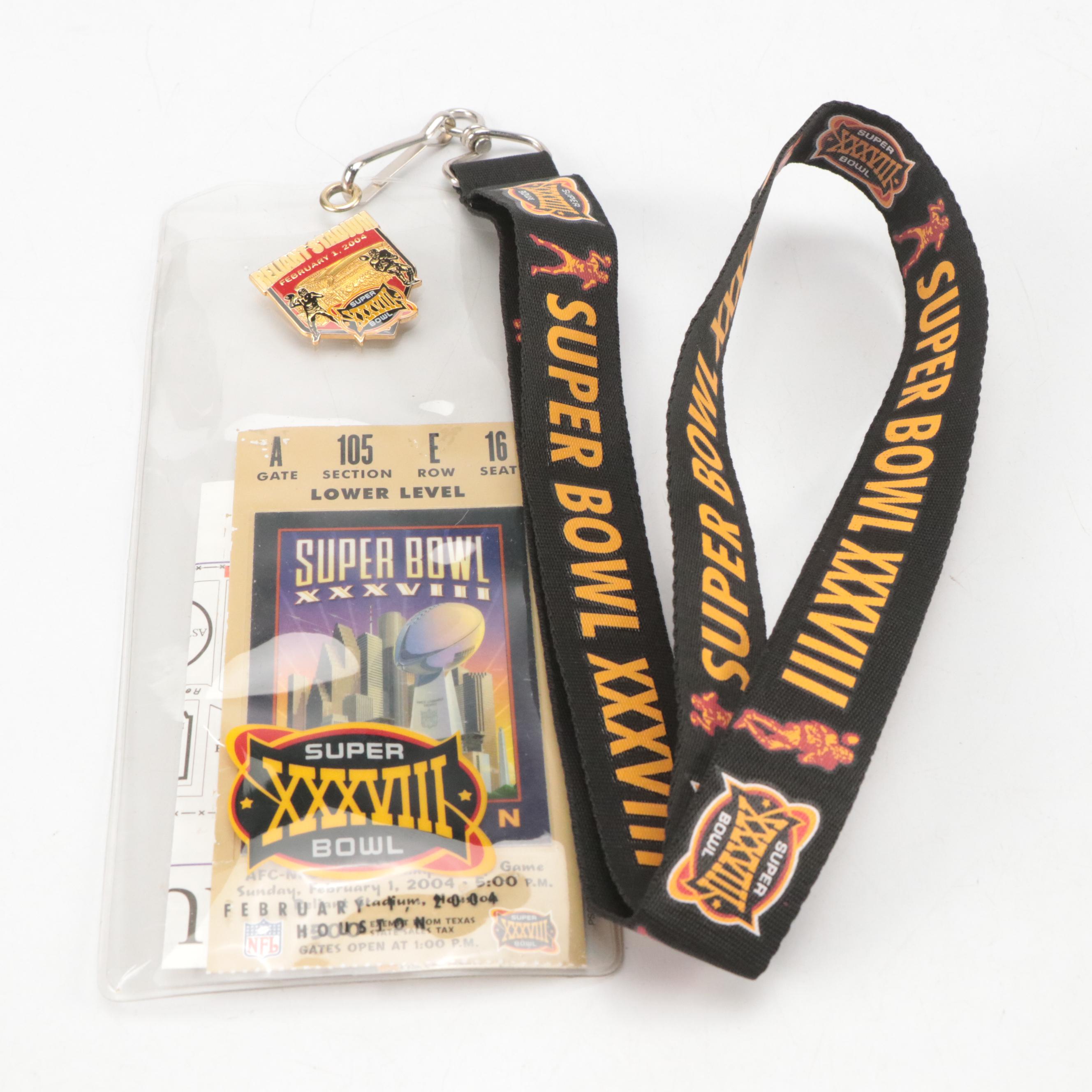 Super Bowl XXXVIII Signed Mini Football with Ticket Stub and More