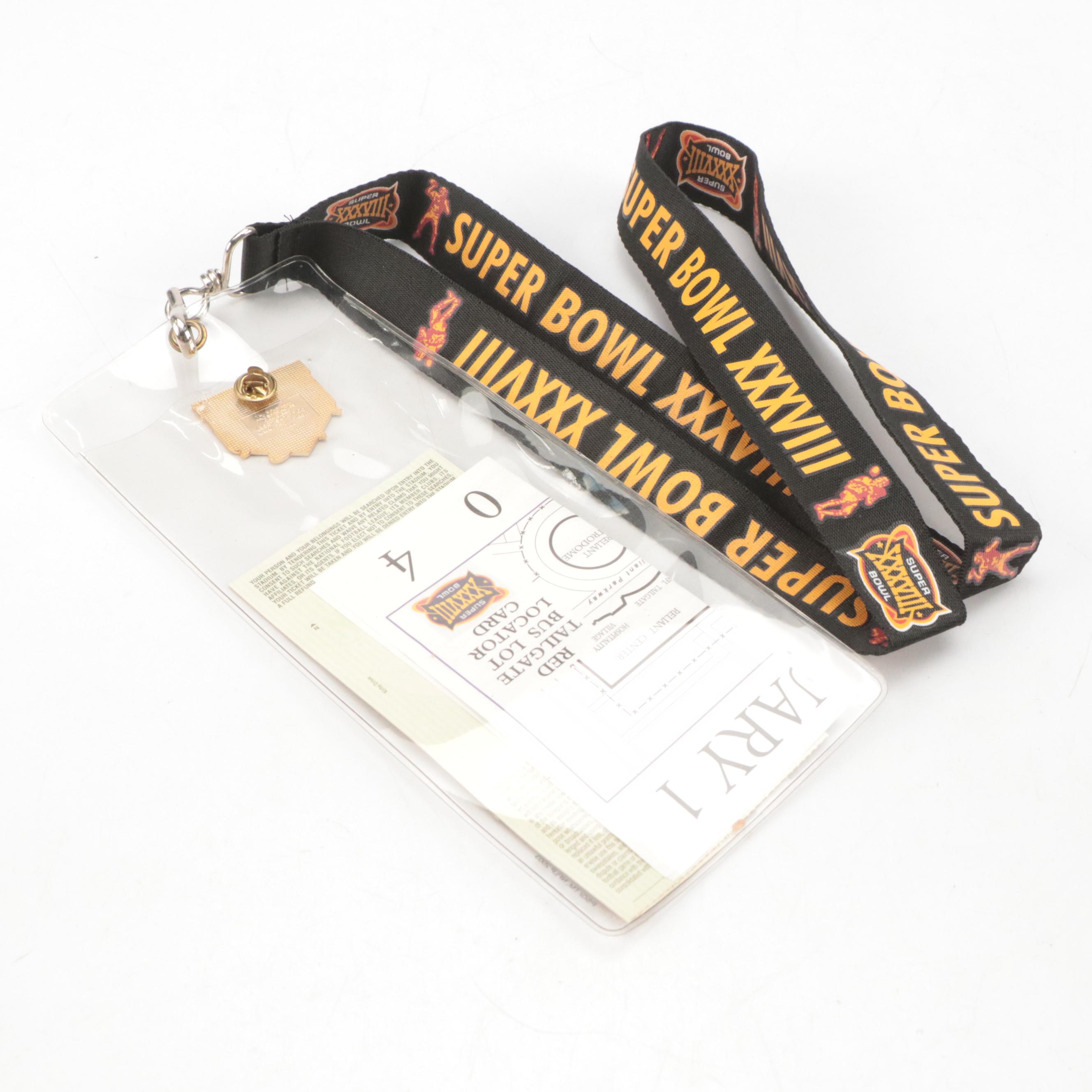 Super Bowl XXXVIII Signed Mini Football with Ticket Stub and More