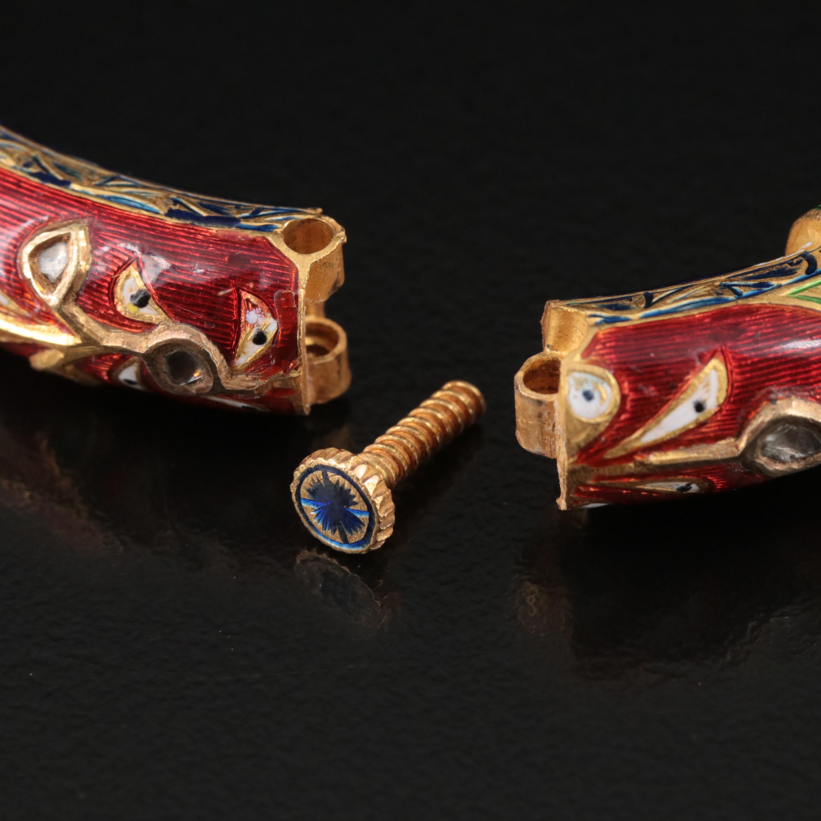 Indian Meenakari Enamel, Sapphire and Diamond Elephant Makara Bangle