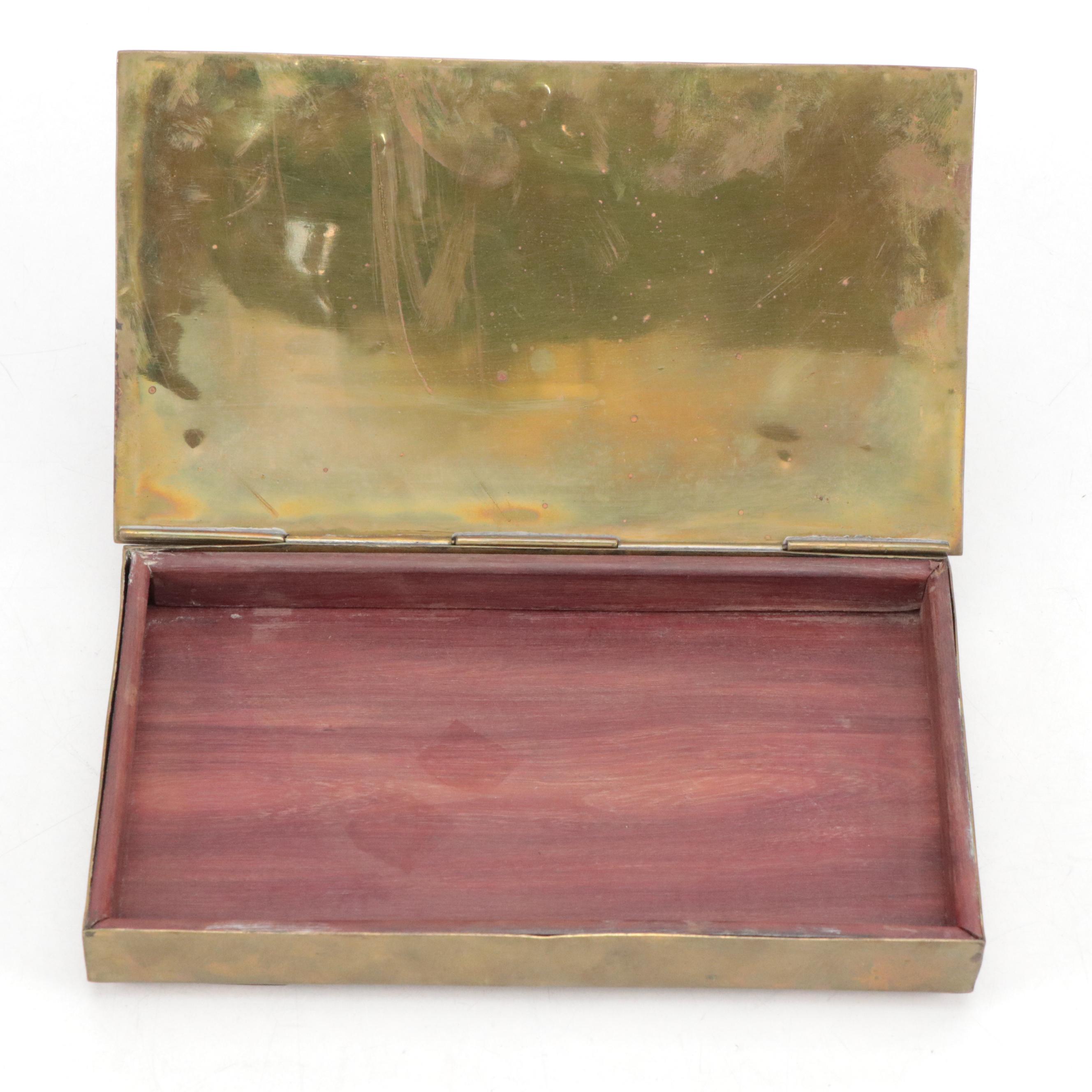 Hand-Crafted Brass, Copper and Azurmalachite Inlay Lidded Wooden Box