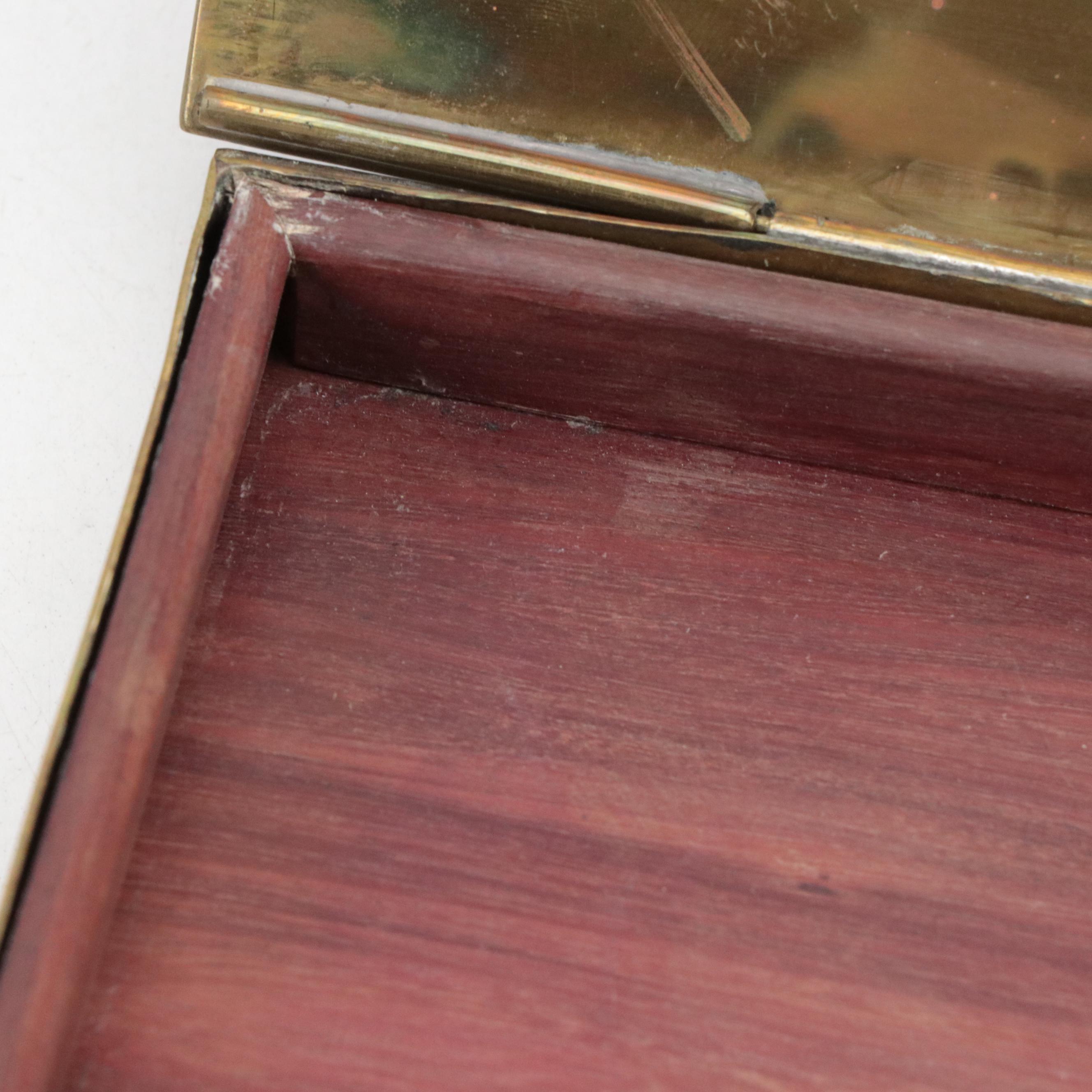 Hand-Crafted Brass, Copper and Azurmalachite Inlay Lidded Wooden Box