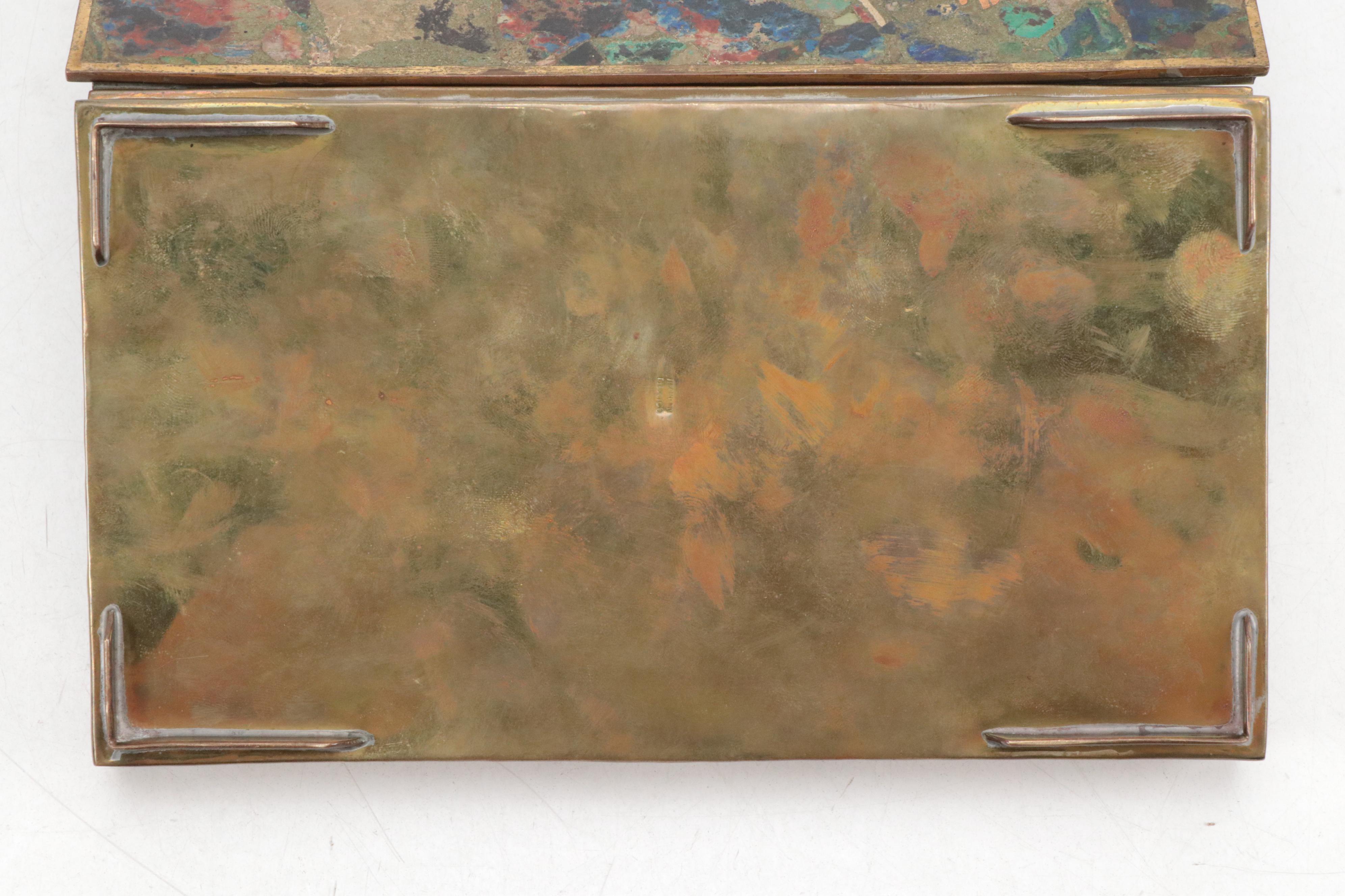 Hand-Crafted Brass, Copper and Azurmalachite Inlay Lidded Wooden Box