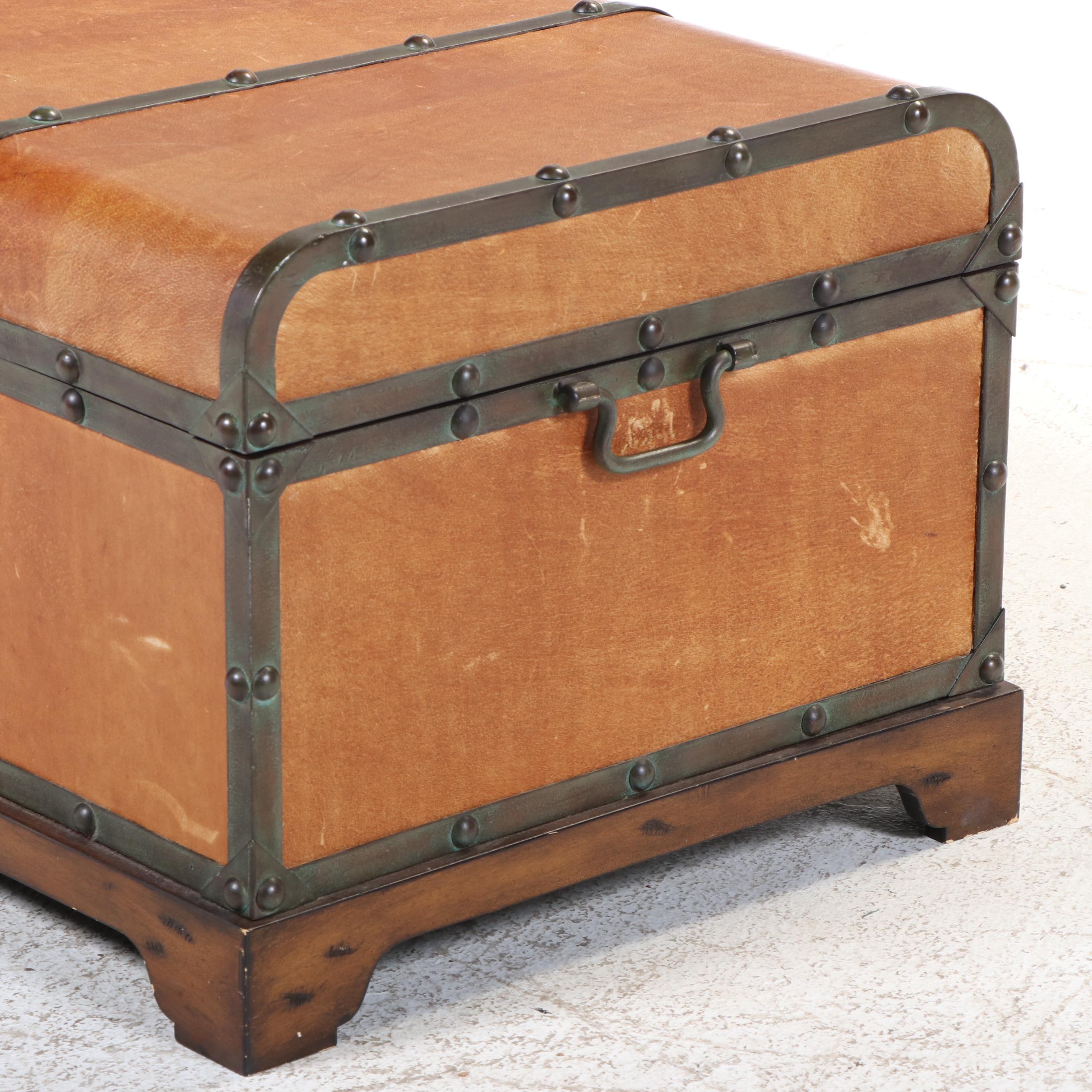 Bernhardt Furniture Metal-Bound and Leather-Clad Trunk Coffee Table
