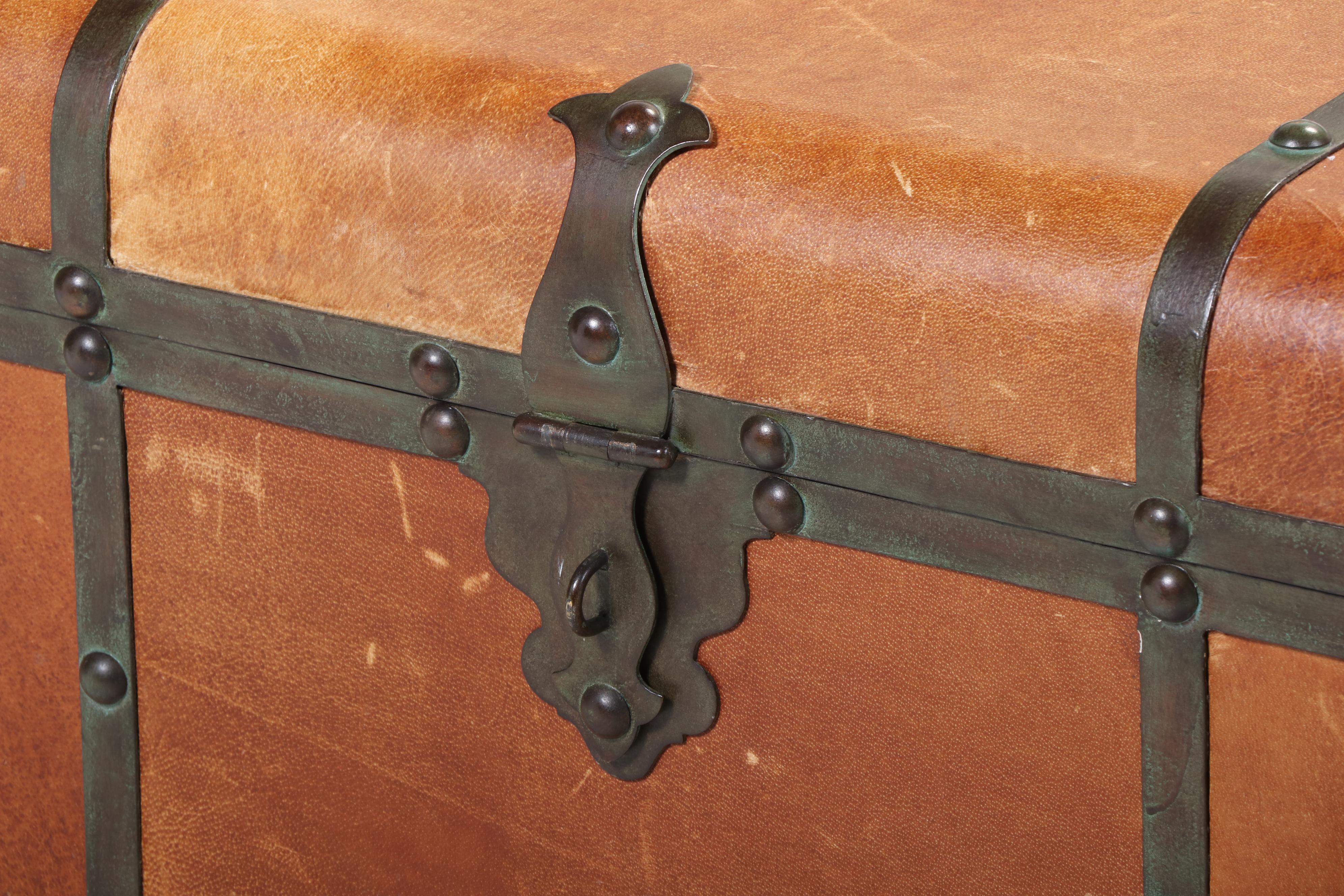 Bernhardt Furniture Metal-Bound and Leather-Clad Trunk Coffee Table