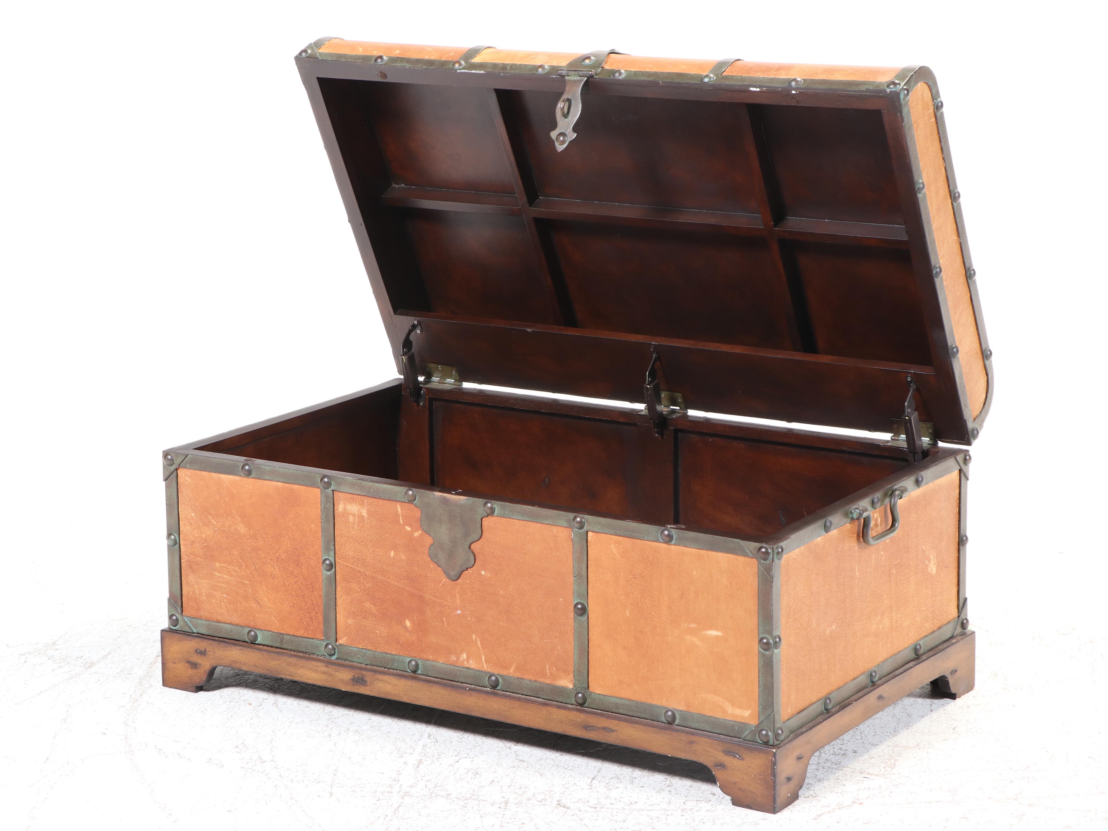 Bernhardt Furniture Metal-Bound and Leather-Clad Trunk Coffee Table