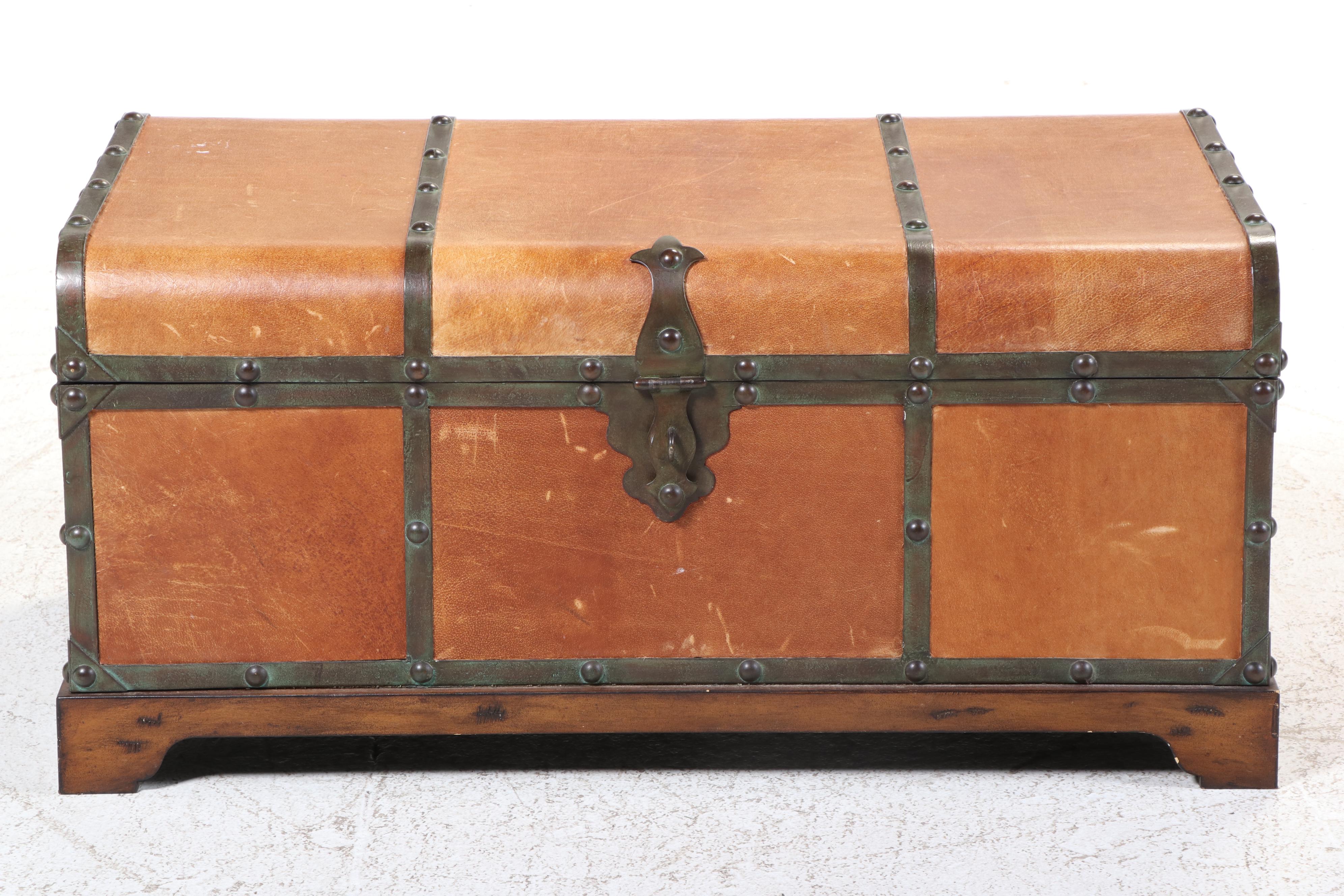 Bernhardt Furniture Metal-Bound and Leather-Clad Trunk Coffee Table