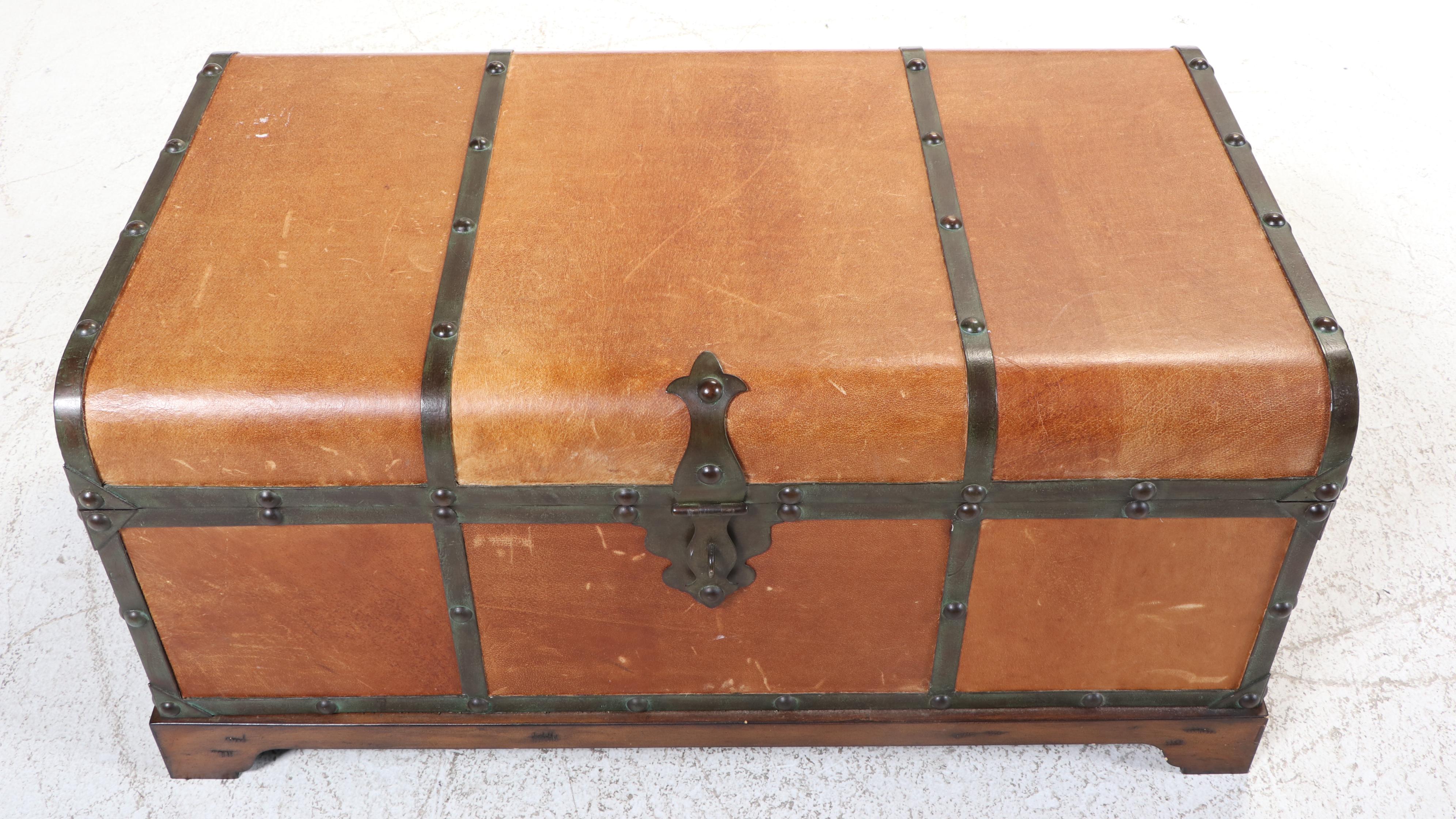 Bernhardt Furniture Metal-Bound and Leather-Clad Trunk Coffee Table