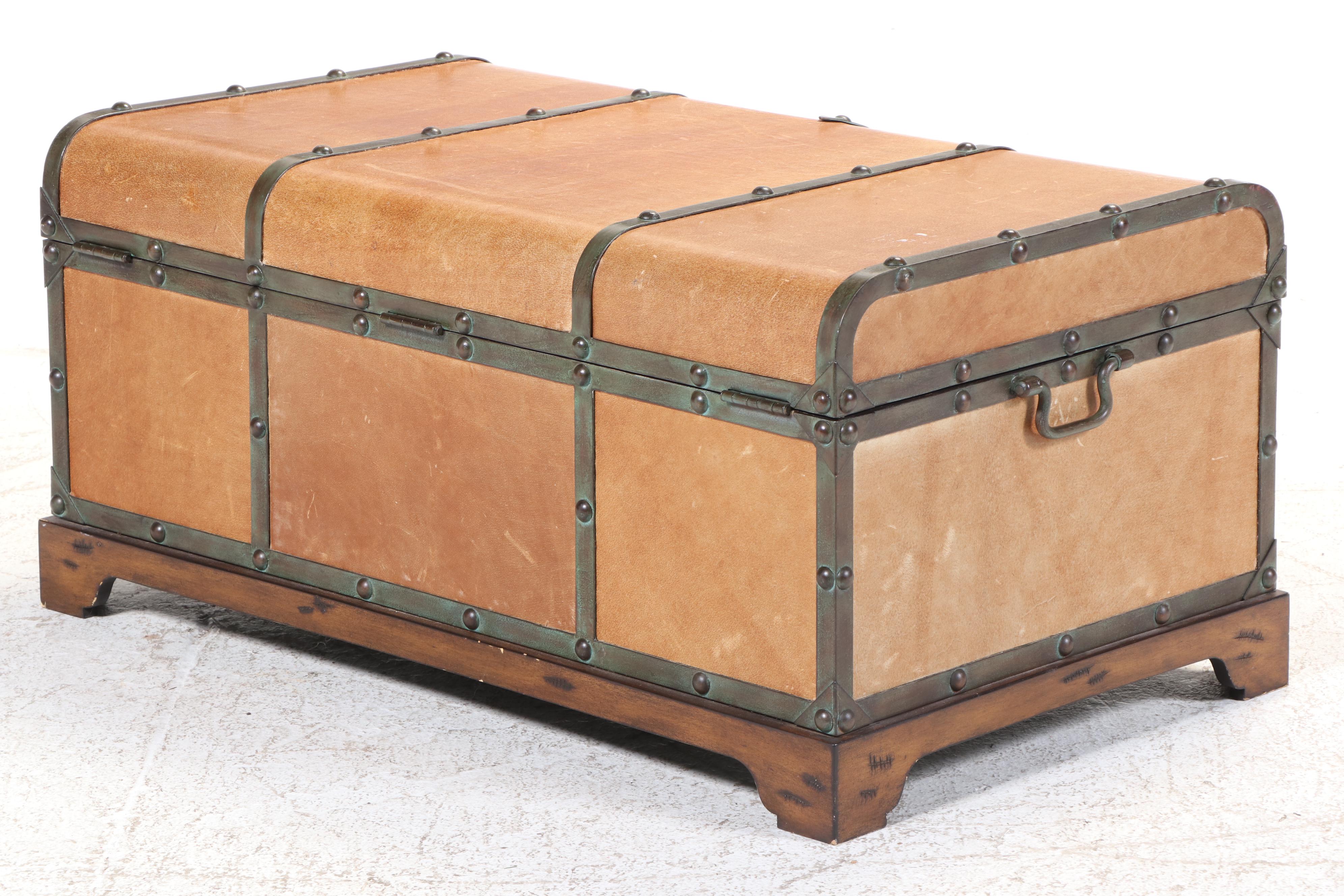 Bernhardt Furniture Metal-Bound and Leather-Clad Trunk Coffee Table