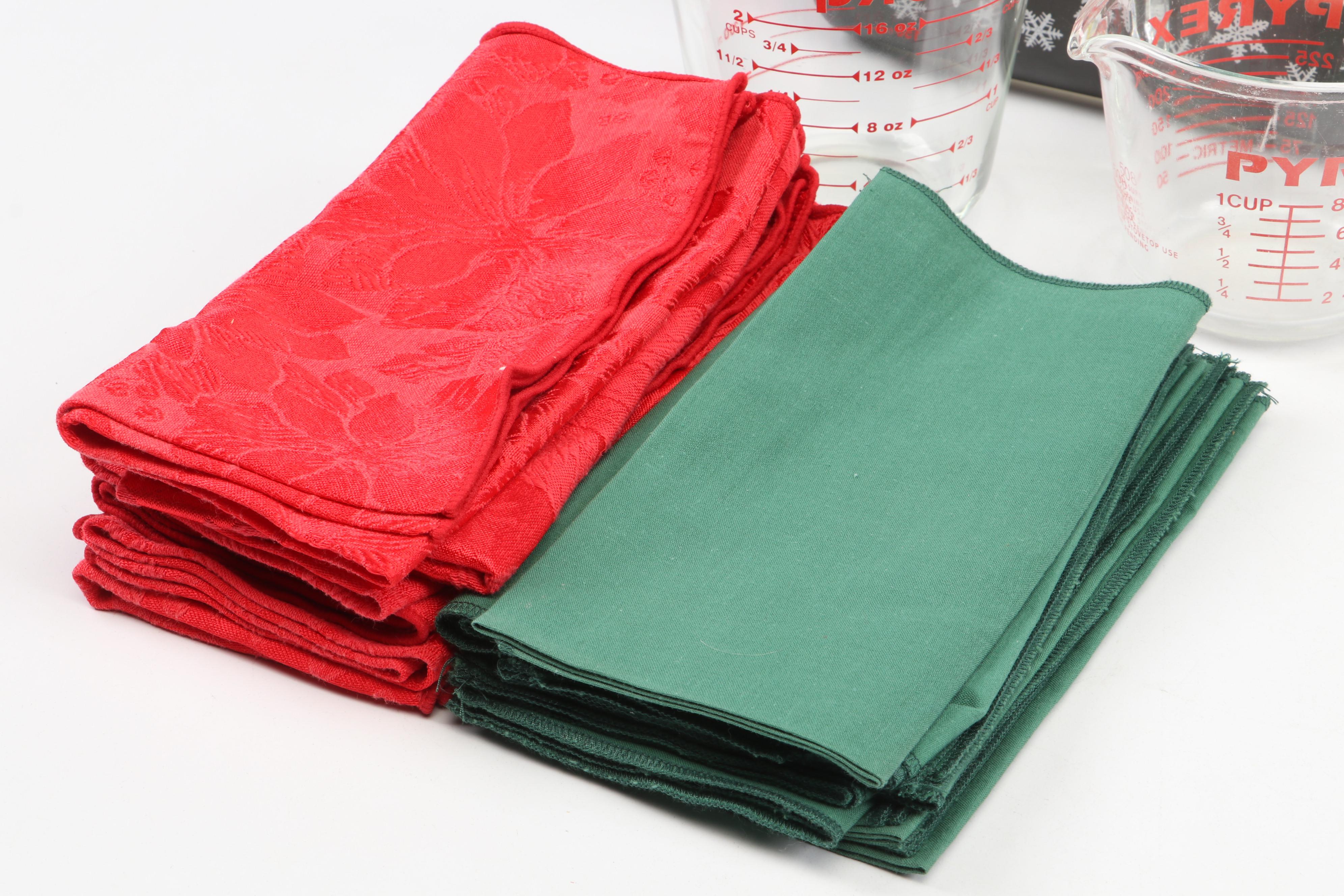 Pyrex Measuring Cups and Yellow Mixing Bowl with Shafford Olive Dish and More