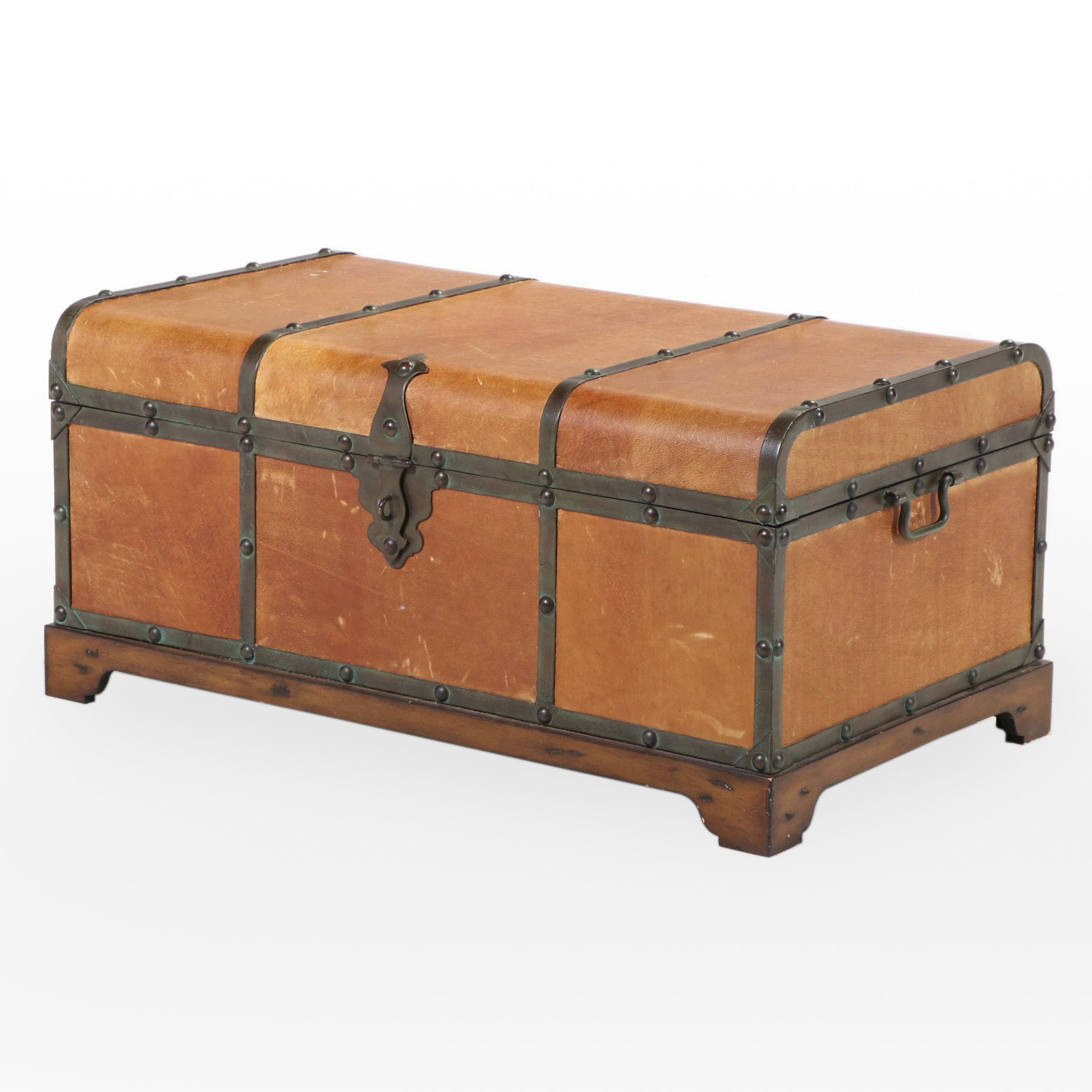 Bernhardt Furniture Metal-Bound and Leather-Clad Trunk Coffee Table