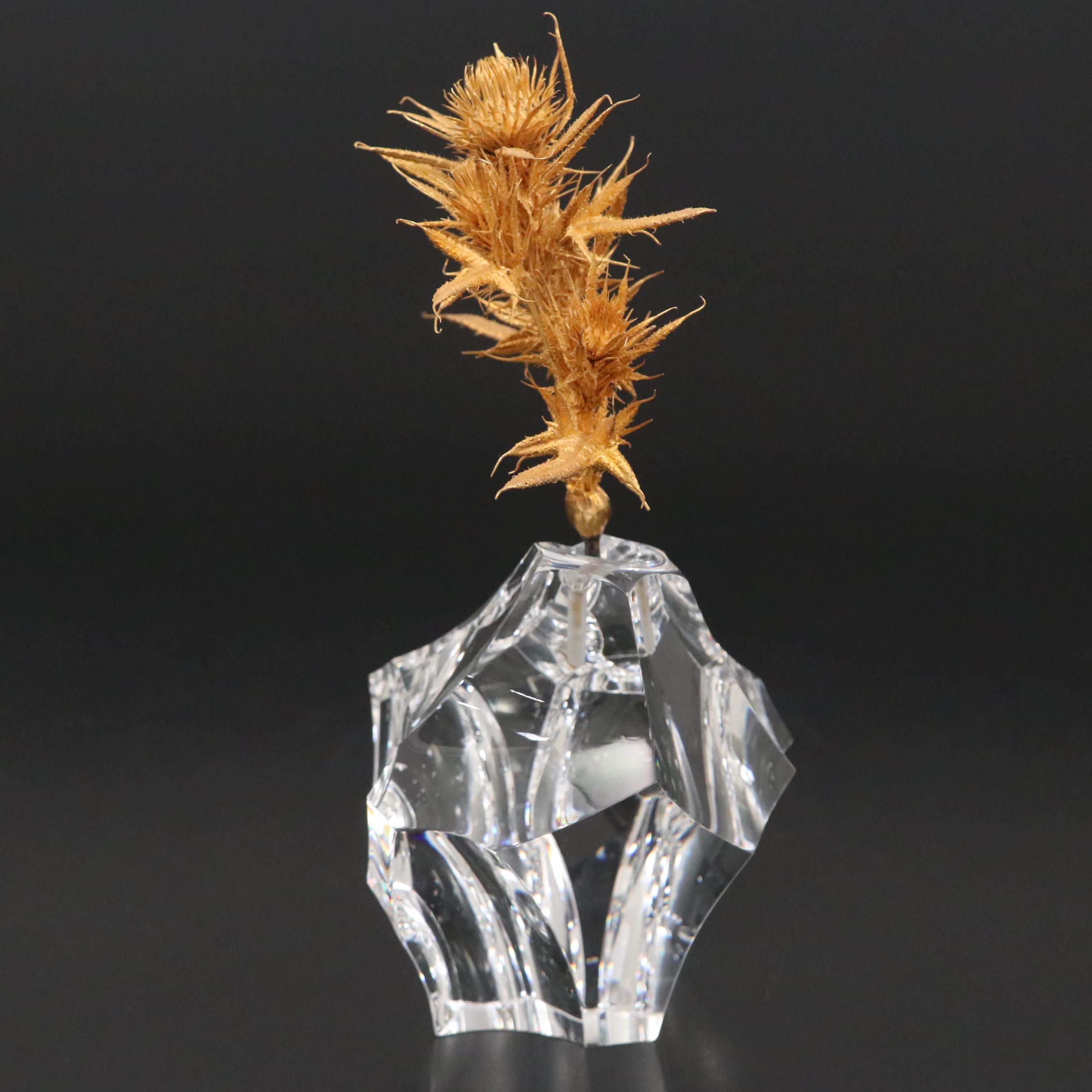 James Houston for Steuben "Thistle Rock" Art Glass and 18K Gilt Figurine, 1976