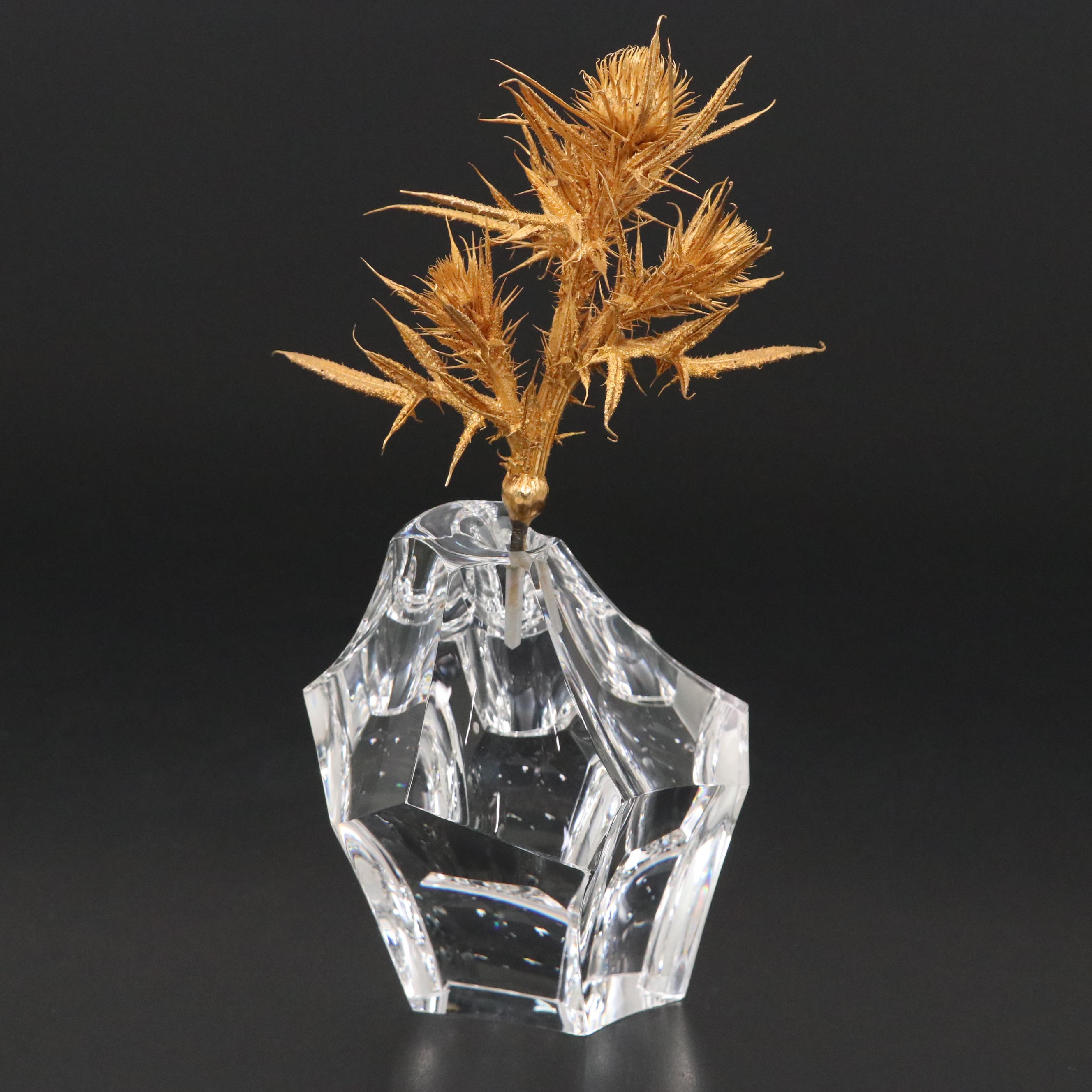 James Houston for Steuben "Thistle Rock" Art Glass and 18K Gilt Figurine, 1976