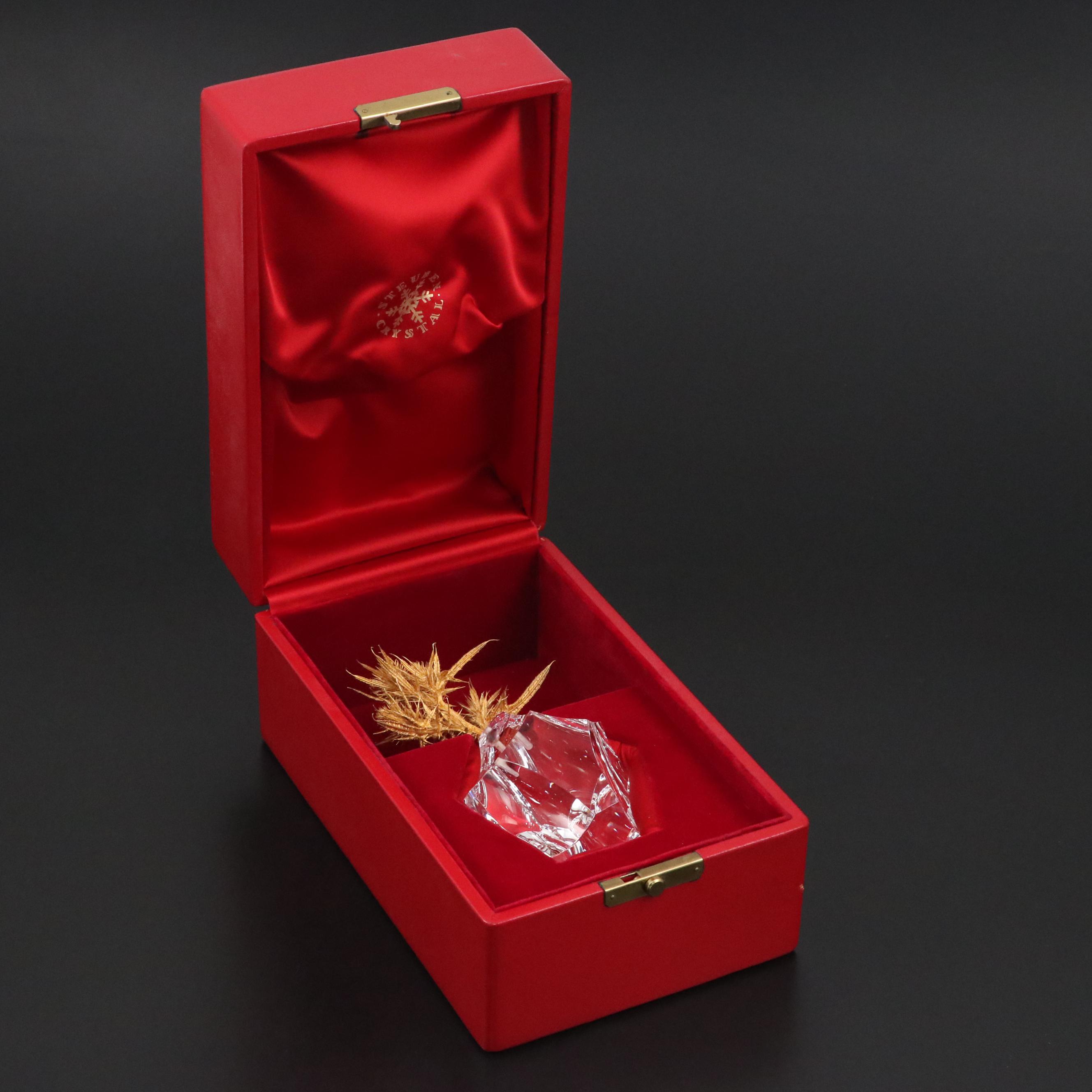 James Houston for Steuben "Thistle Rock" Art Glass and 18K Gilt Figurine, 1976