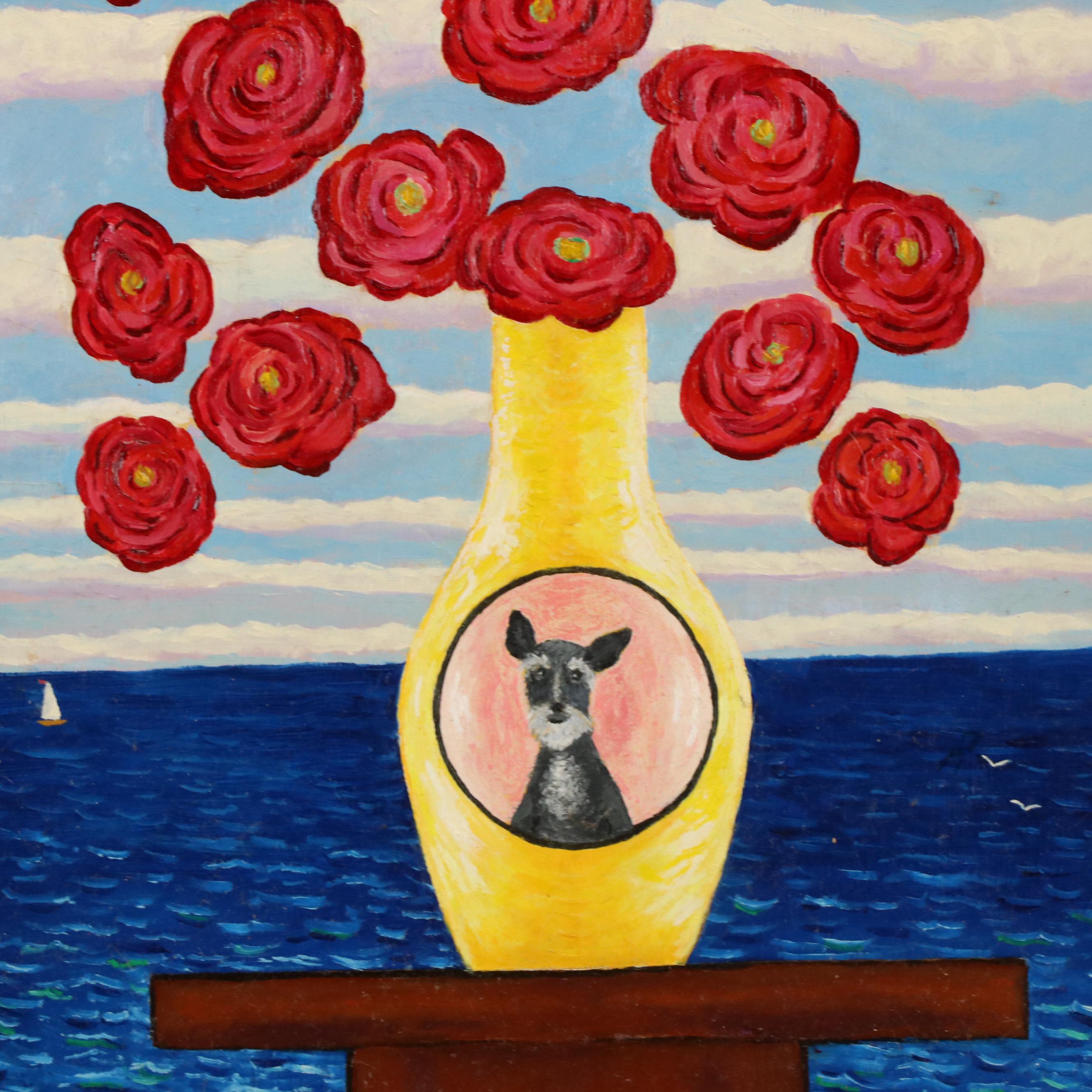 J. Thomas Watkins Surrealist Style Floral Still Life Oil Painting