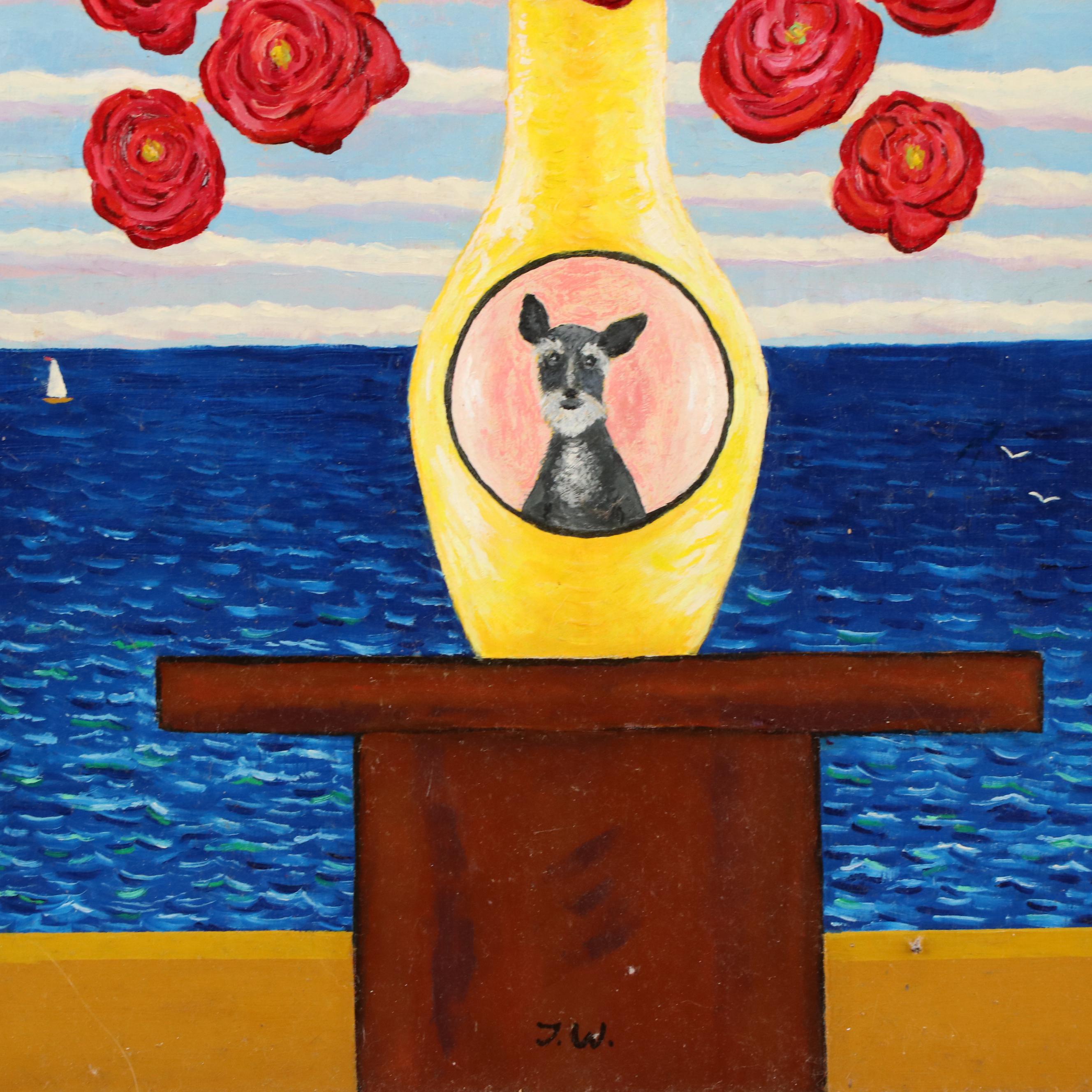 J. Thomas Watkins Surrealist Style Floral Still Life Oil Painting