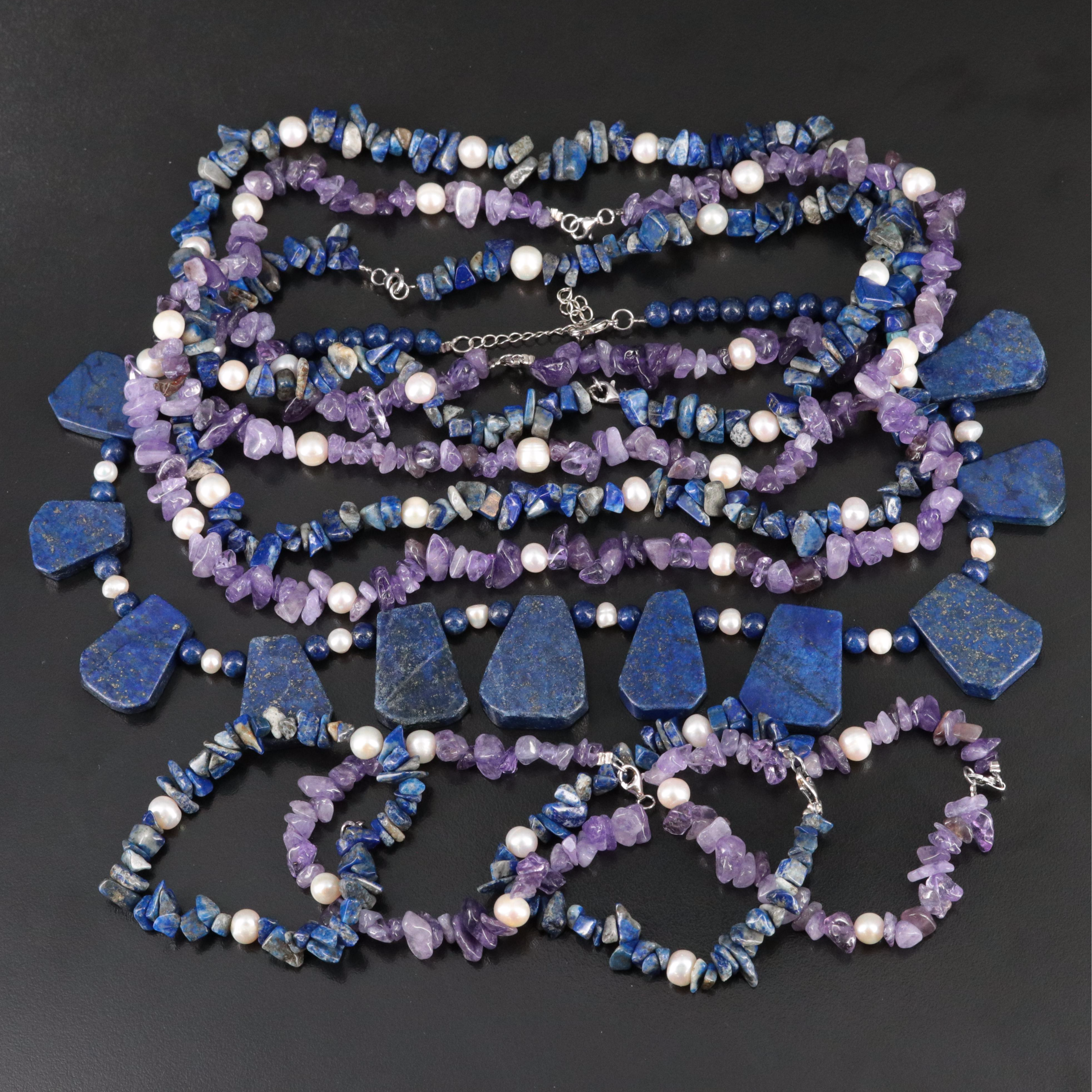 Lapis Lazuli, Pearl and Sterling Featured in Necklace and Bracelet Collection