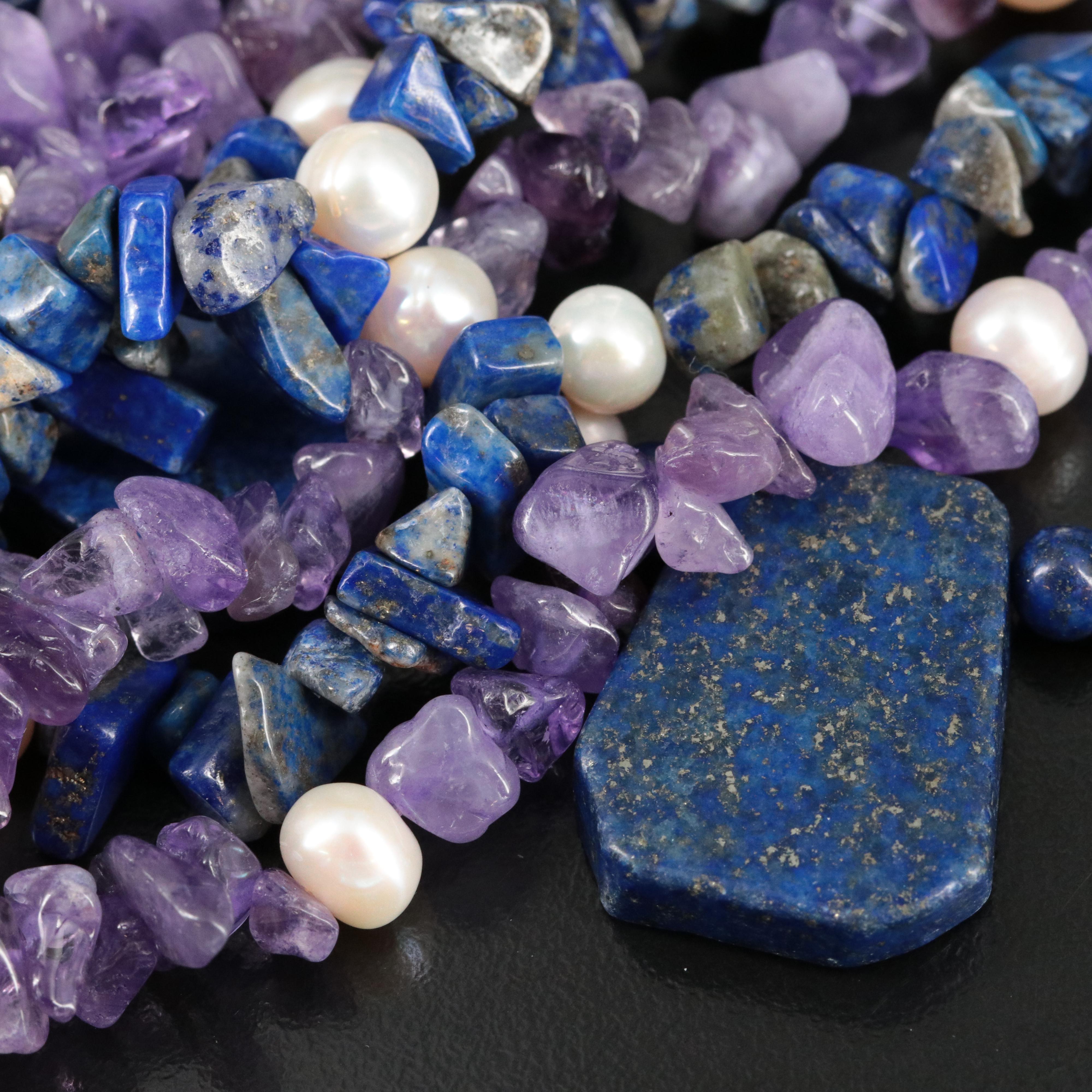 Lapis Lazuli, Pearl and Sterling Featured in Necklace and Bracelet Collection