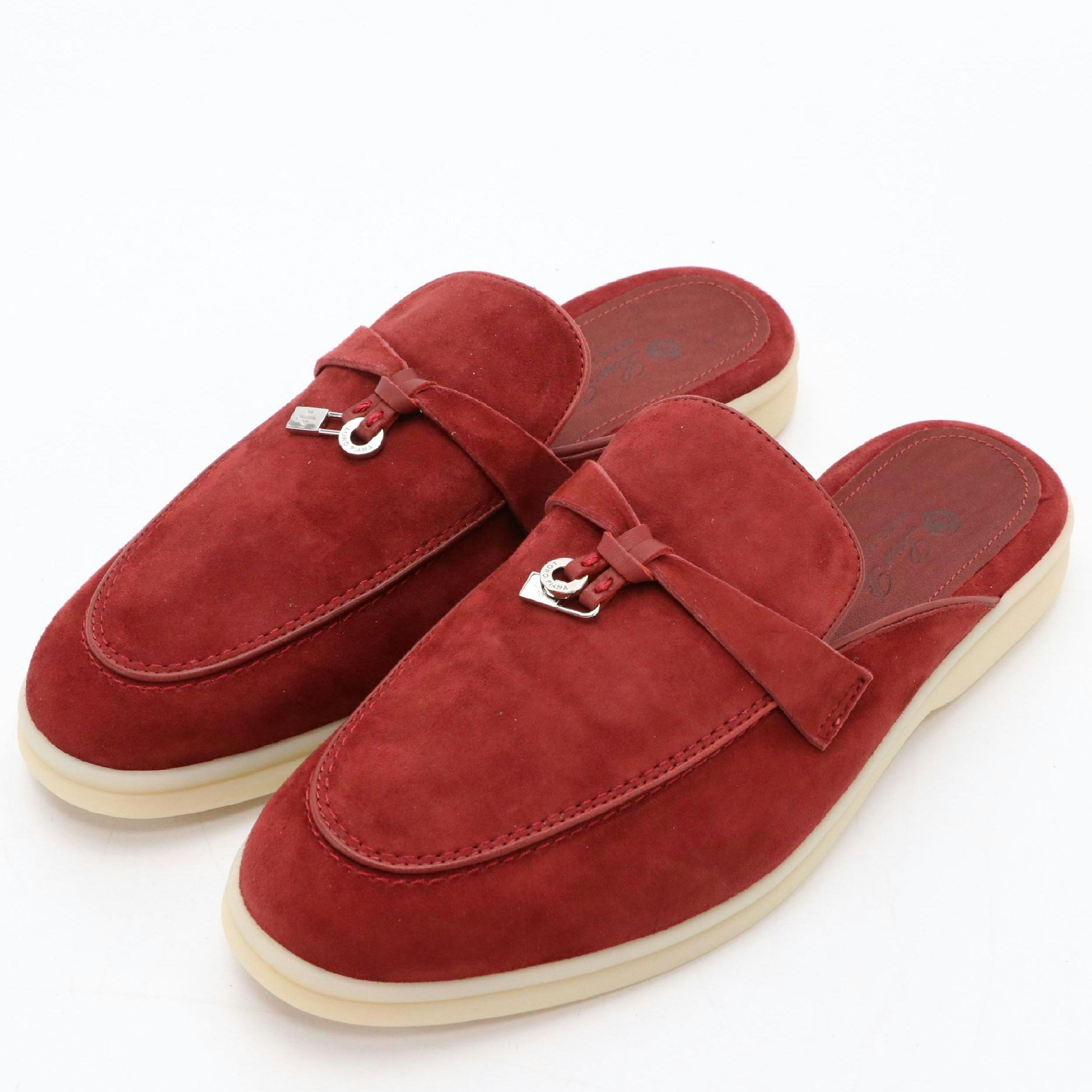 Loro Piana Charms Walk Babouche Loafers in Azuki Beans Suede Goatskin, With Box