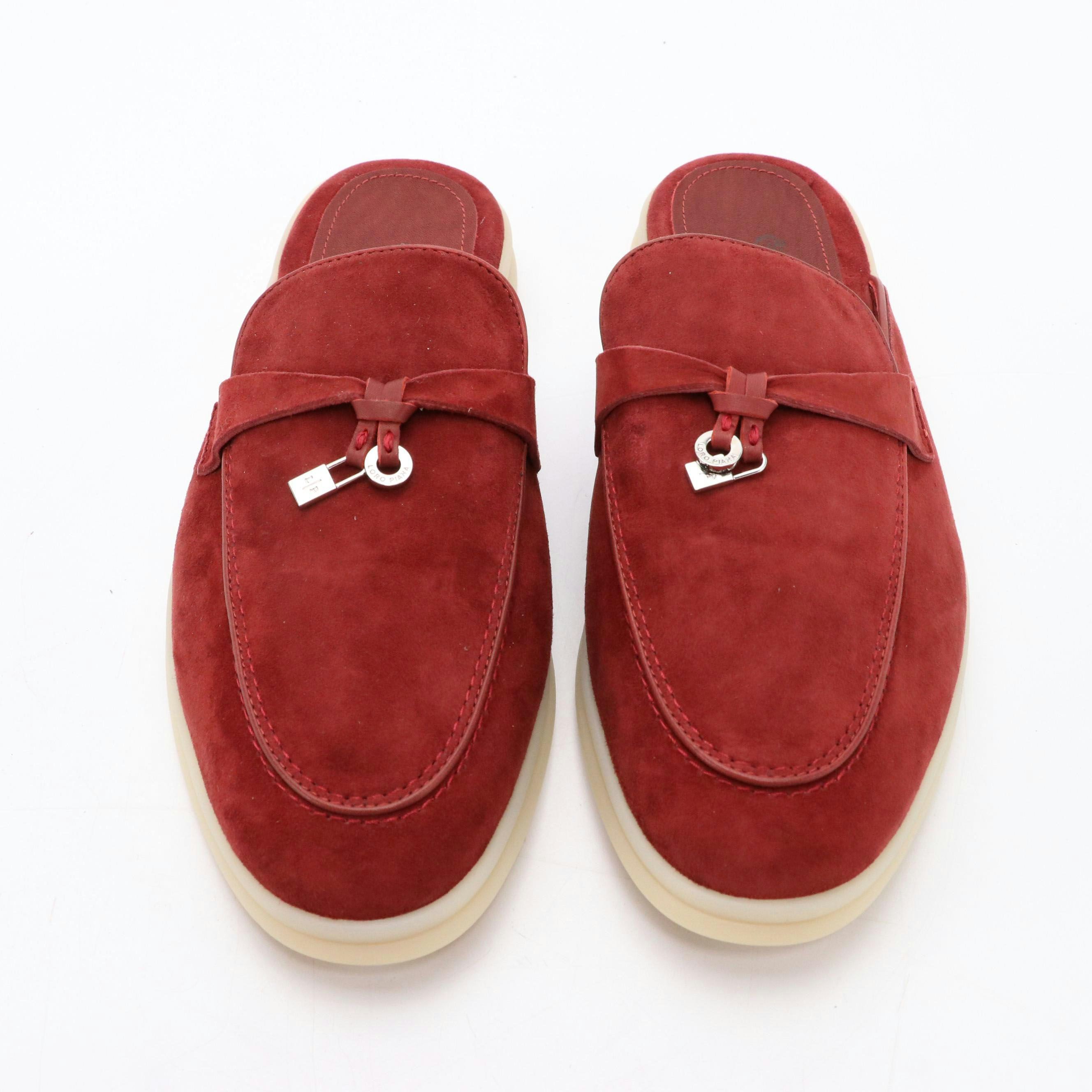 Loro Piana Charms Walk Babouche Loafers in Azuki Beans Suede Goatskin, With Box