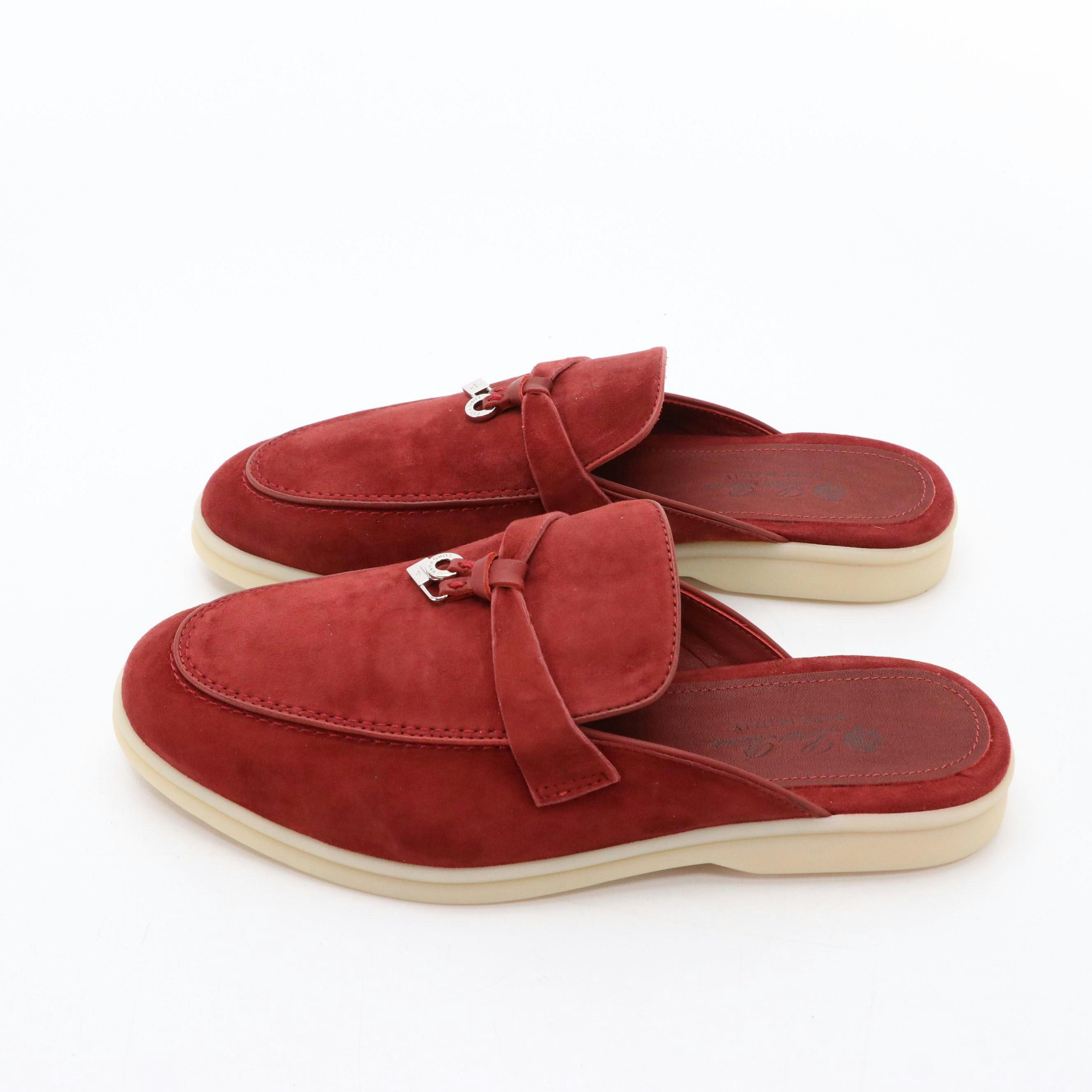 Loro Piana Charms Walk Babouche Loafers in Azuki Beans Suede Goatskin, With Box