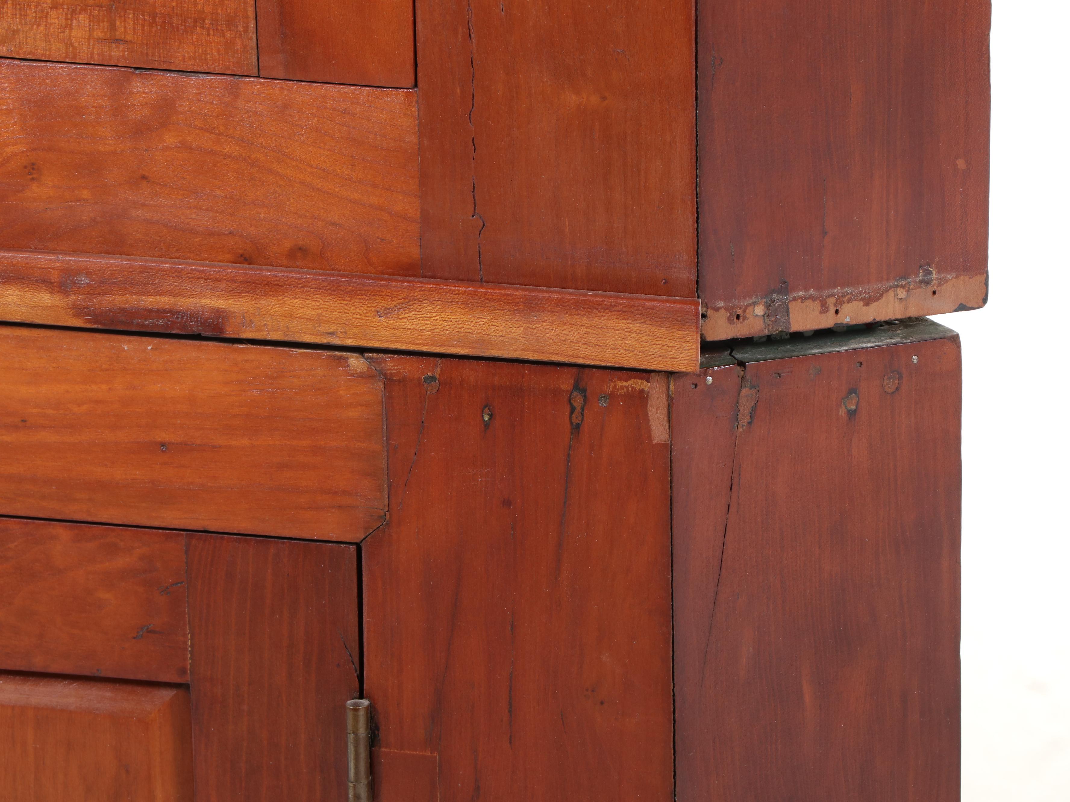 American Primitive Cherrywood and Glazed-Door Corner Cupboard, 19th Century
