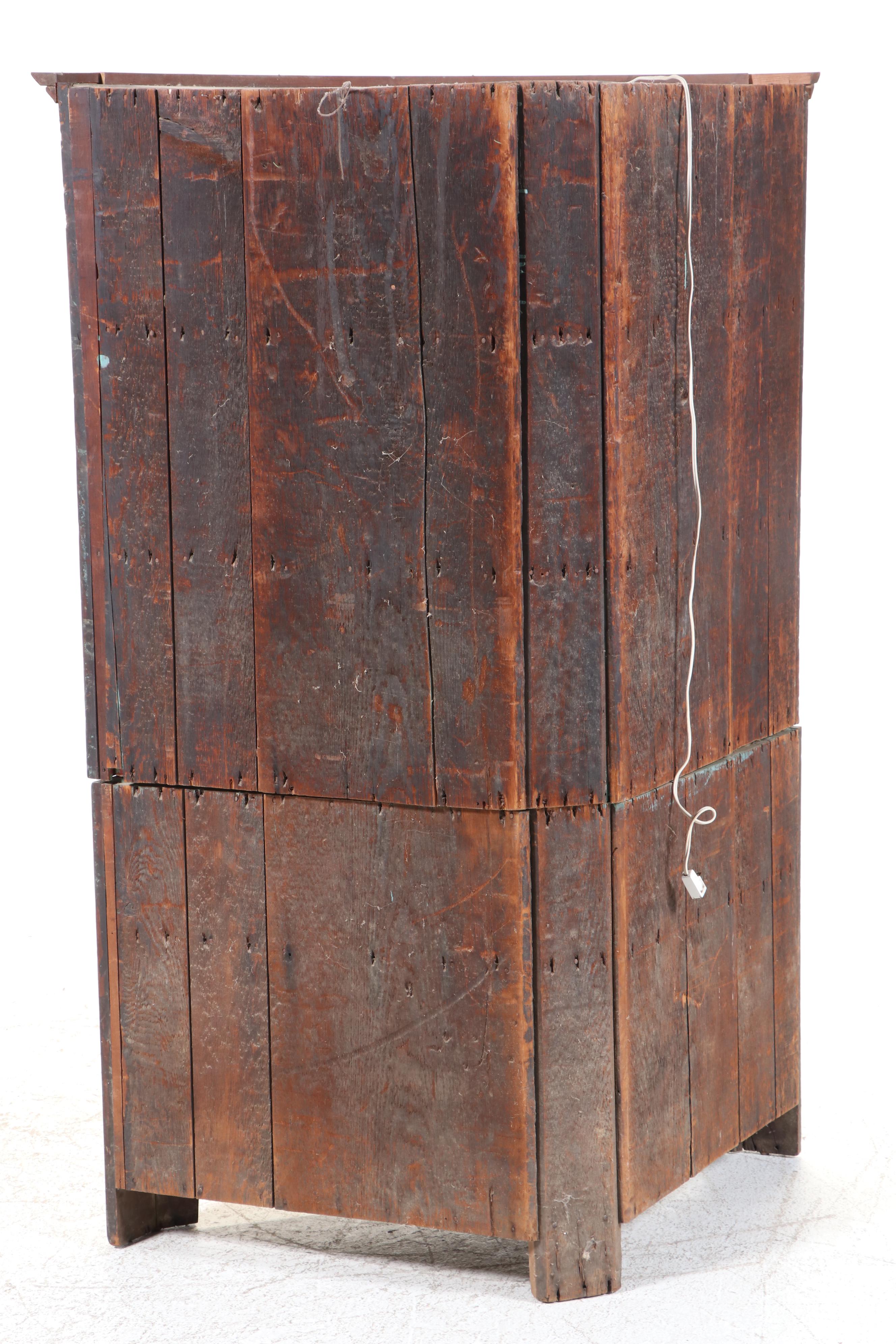 American Primitive Cherrywood and Glazed-Door Corner Cupboard, 19th Century