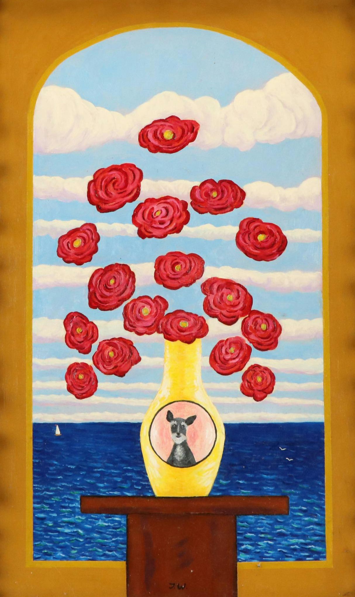 J. Thomas Watkins Surrealist Style Floral Still Life Oil Painting