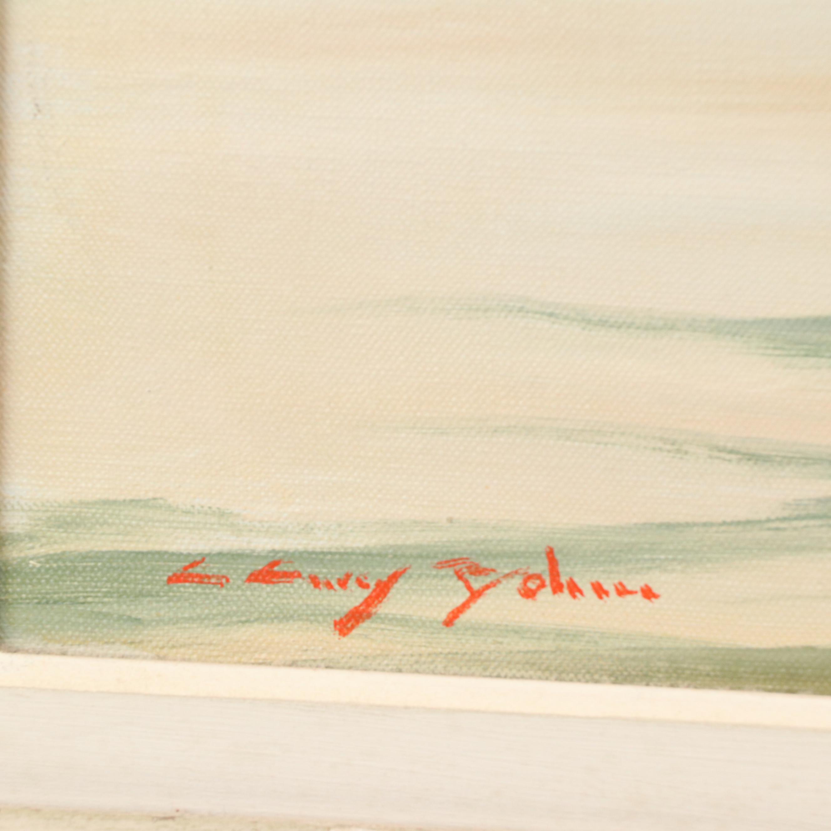 Claude Curry Bohm Maritime Oil Painting of Harbor Scene "The Silver Dawn"