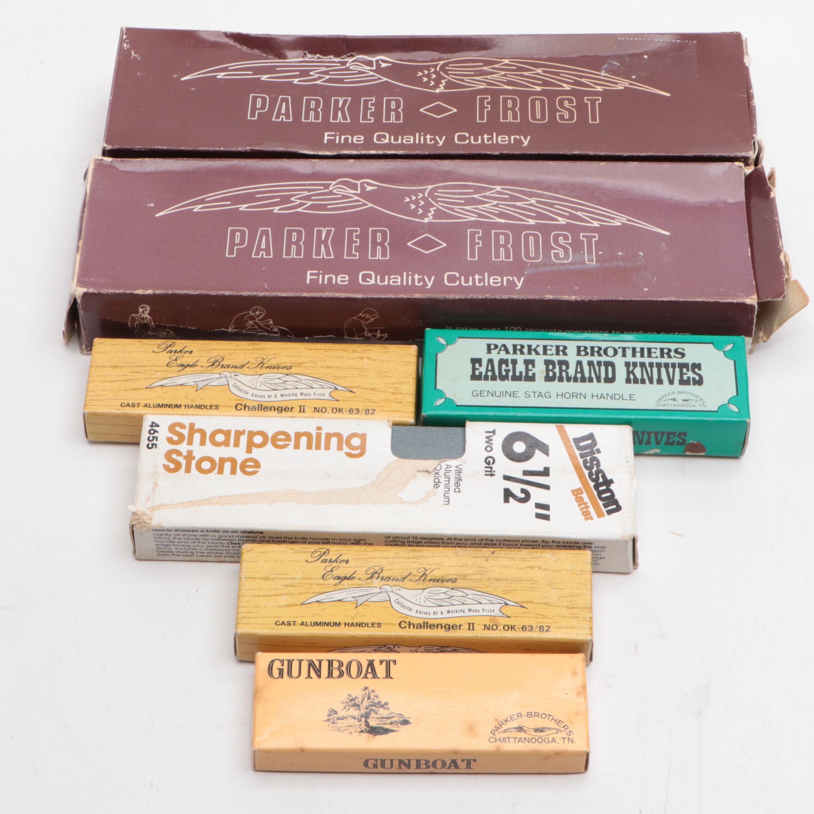 Parker-Frost "Bear Cub Scrimshaw" with More Folding Knives and Sharpening Stones