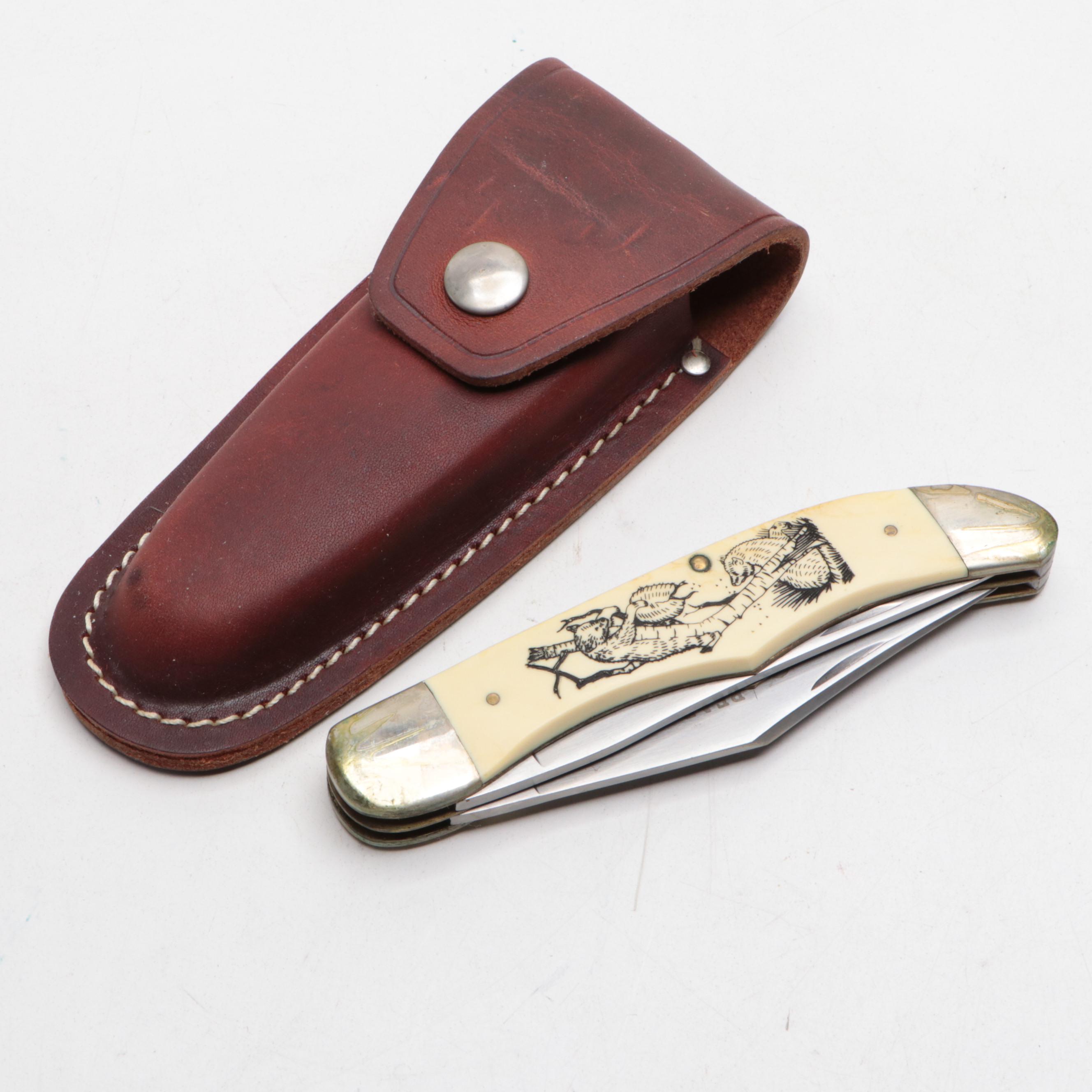 Parker-Frost "Bear Cub Scrimshaw" with More Folding Knives and Sharpening Stones