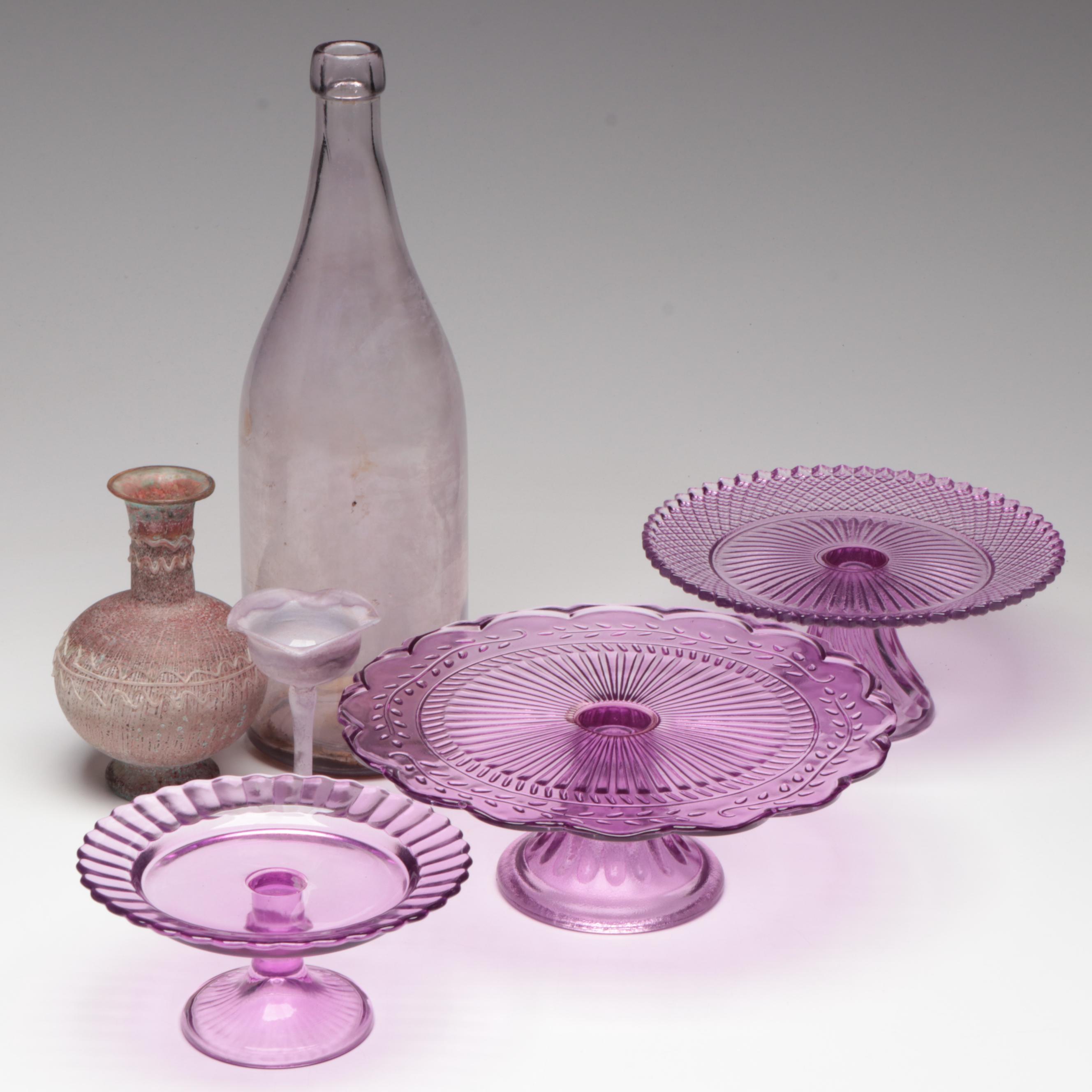 Scavo Style Purple Glass Contemporary Vase and More Purple Glass Tazzas & Bottle