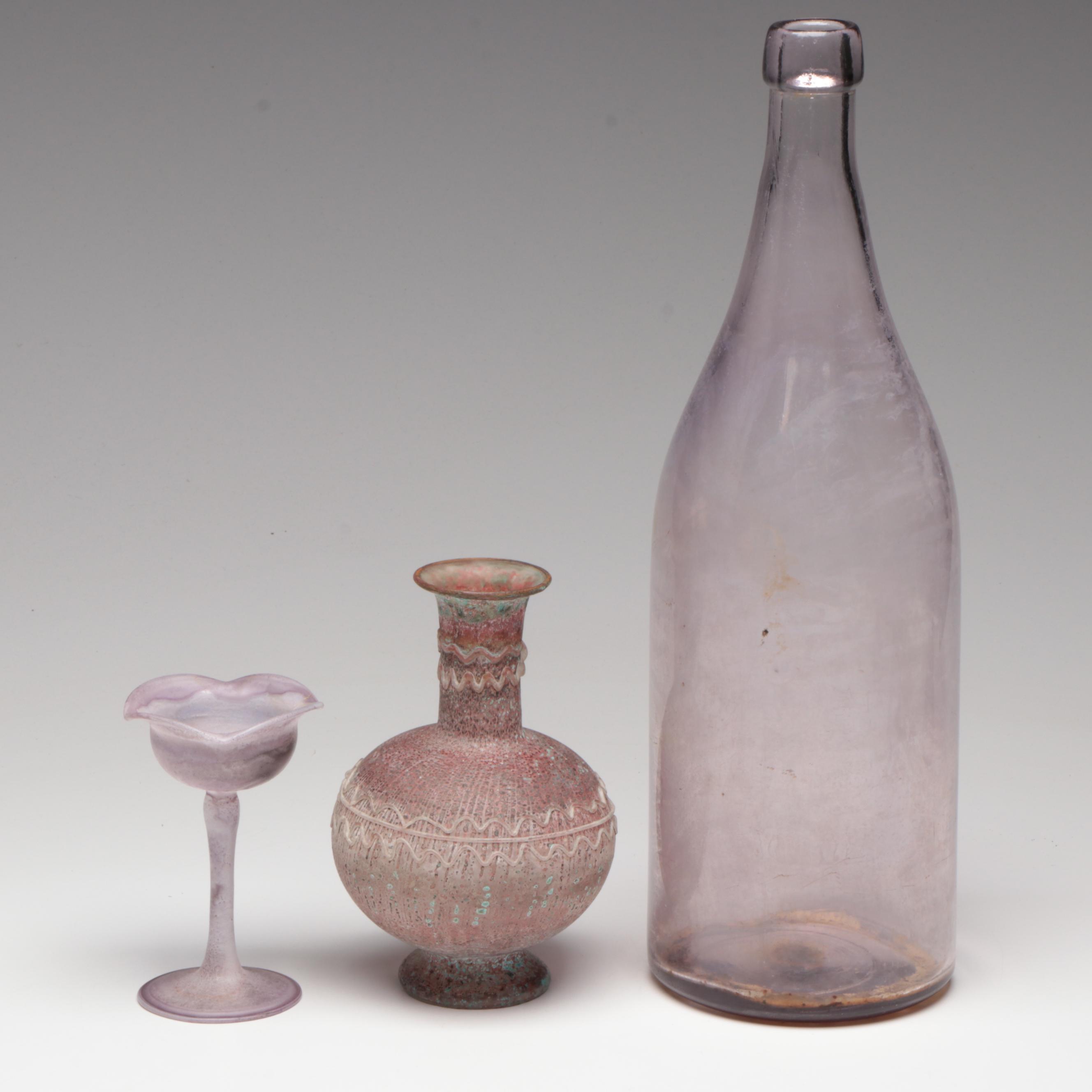 Scavo Style Purple Glass Contemporary Vase and More Purple Glass Tazzas & Bottle