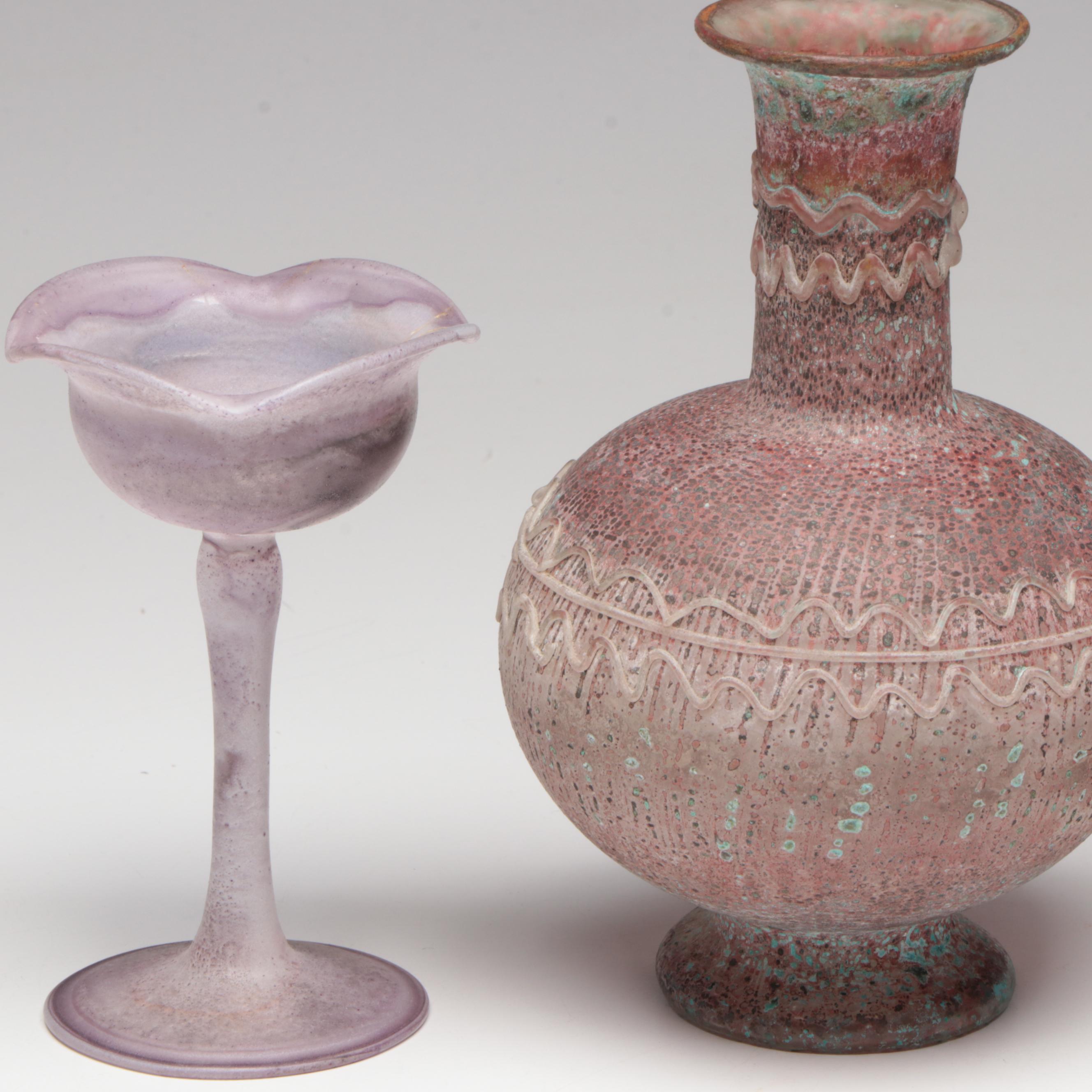 Scavo Style Purple Glass Contemporary Vase and More Purple Glass Tazzas & Bottle