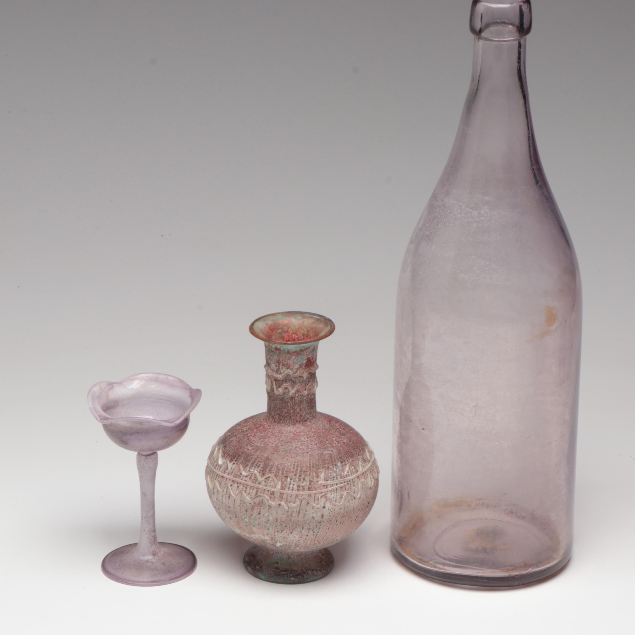 Scavo Style Purple Glass Contemporary Vase and More Purple Glass Tazzas & Bottle