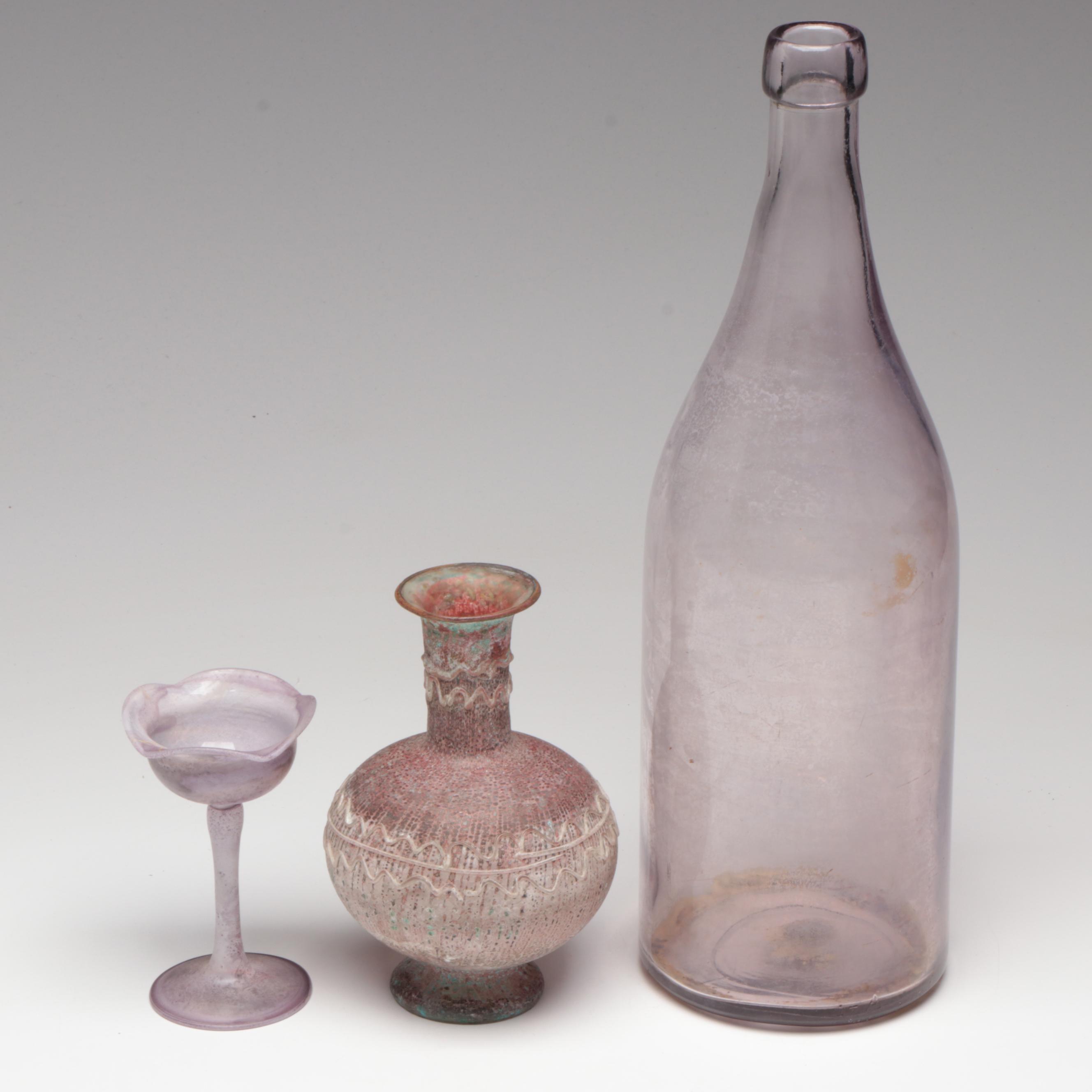 Scavo Style Purple Glass Contemporary Vase and More Purple Glass Tazzas & Bottle