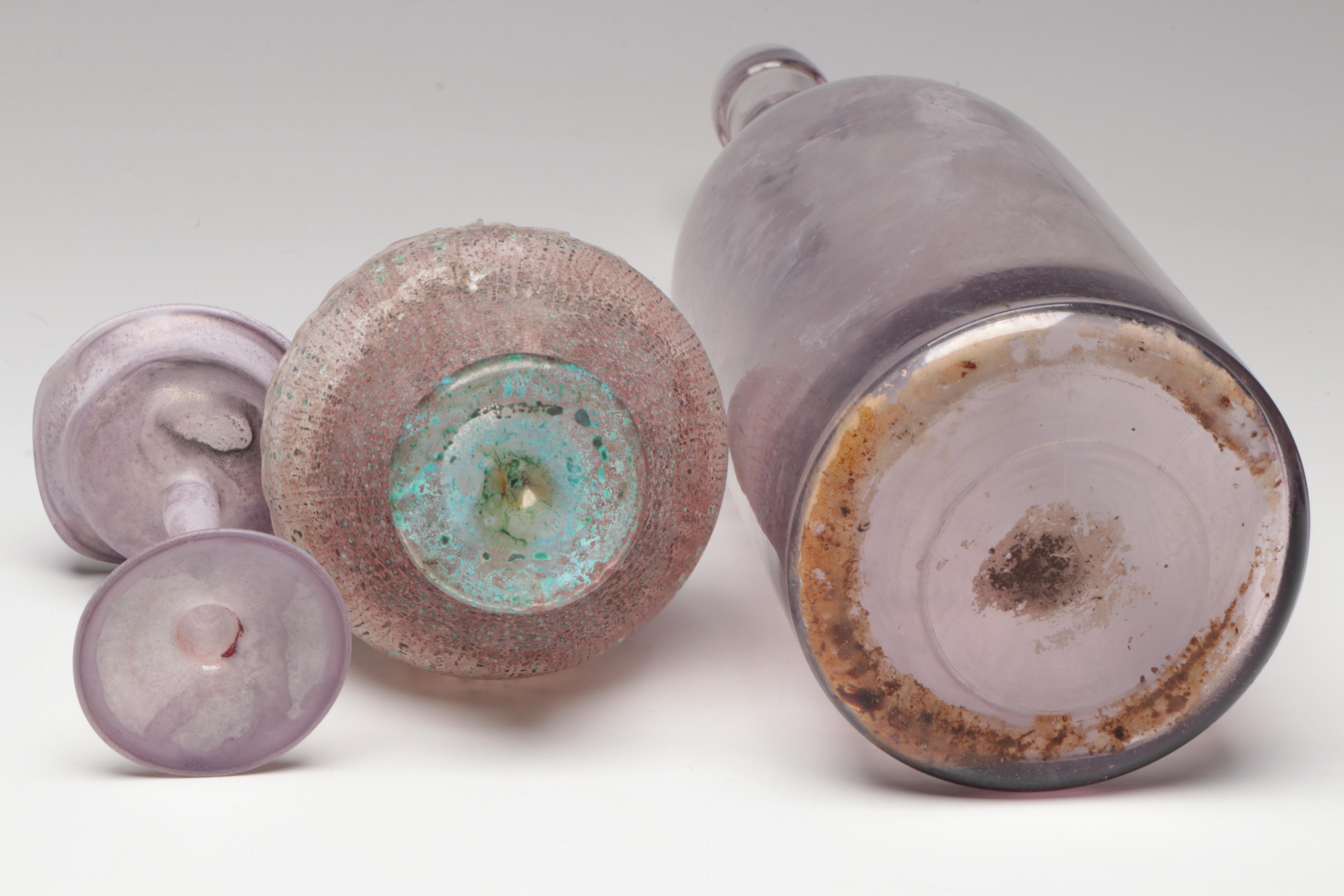 Scavo Style Purple Glass Contemporary Vase and More Purple Glass Tazzas & Bottle