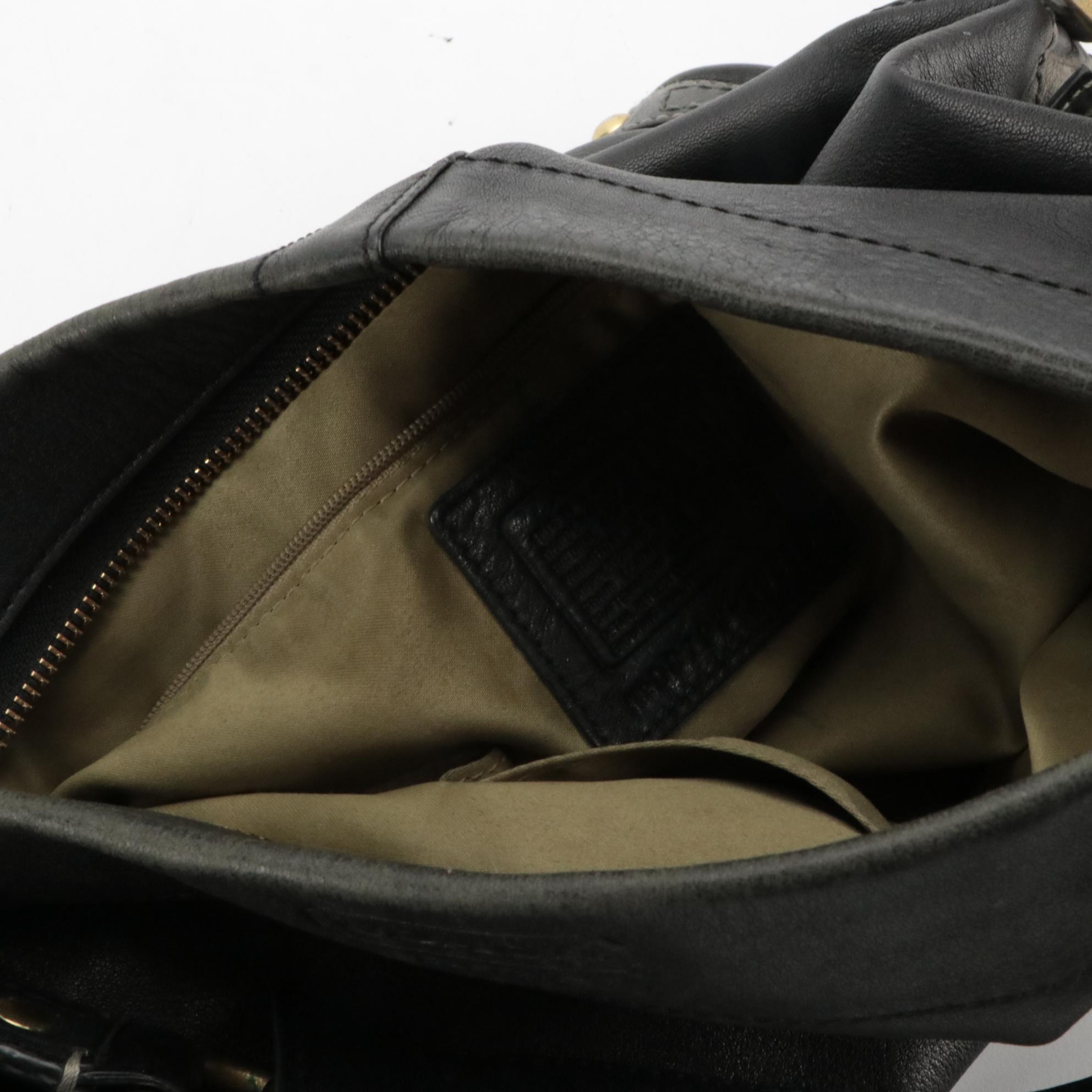 Coach Carly Hobo Shoulder Bag in Black Leather with Turn-Lock Buckle Accents