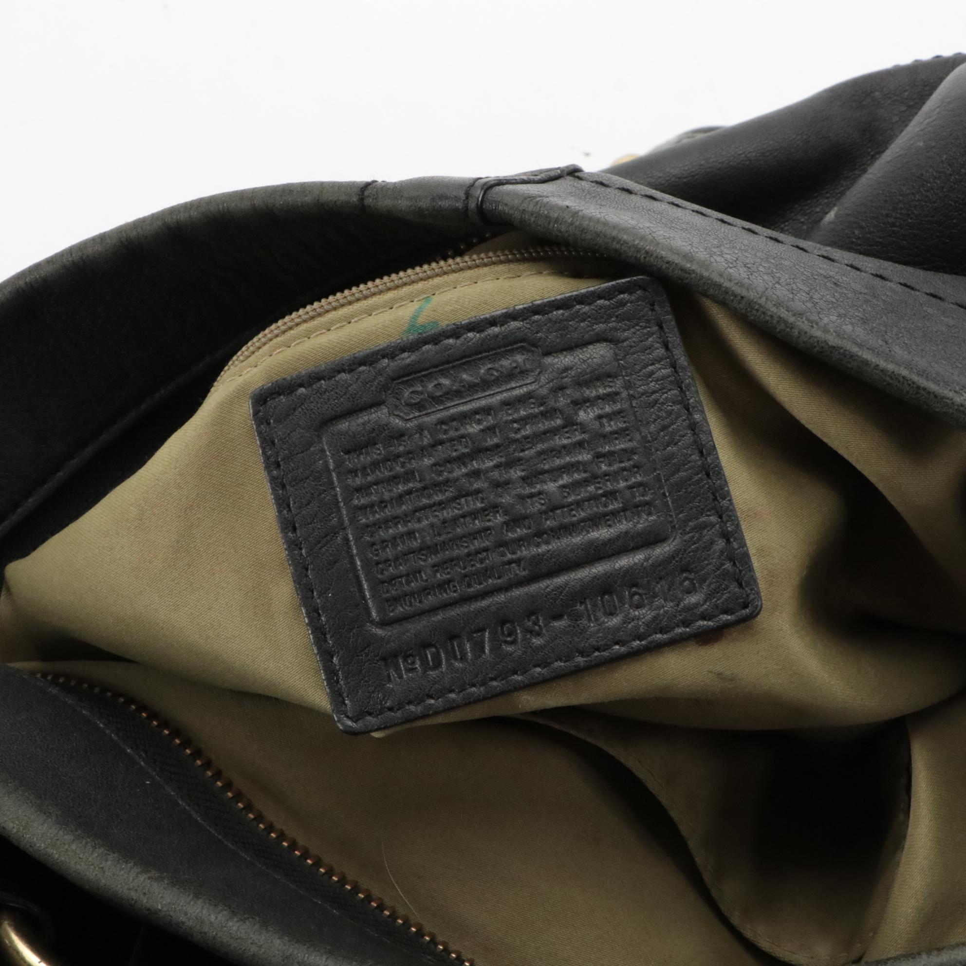 Coach Carly Hobo Shoulder Bag in Black Leather with Turn-Lock Buckle Accents