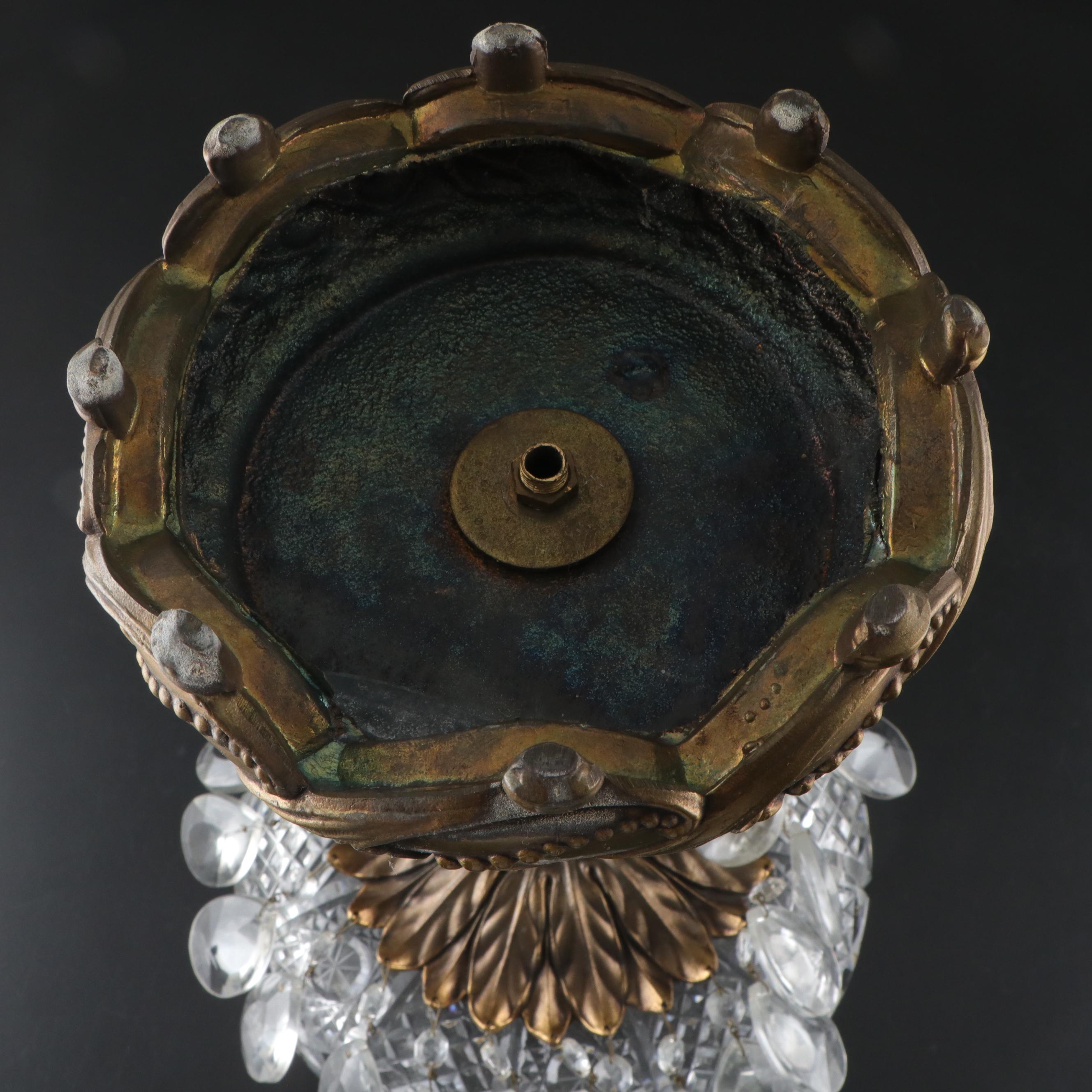 Diamond Pattern Crystal Compote with Cherub Motif Brass and Marble Base