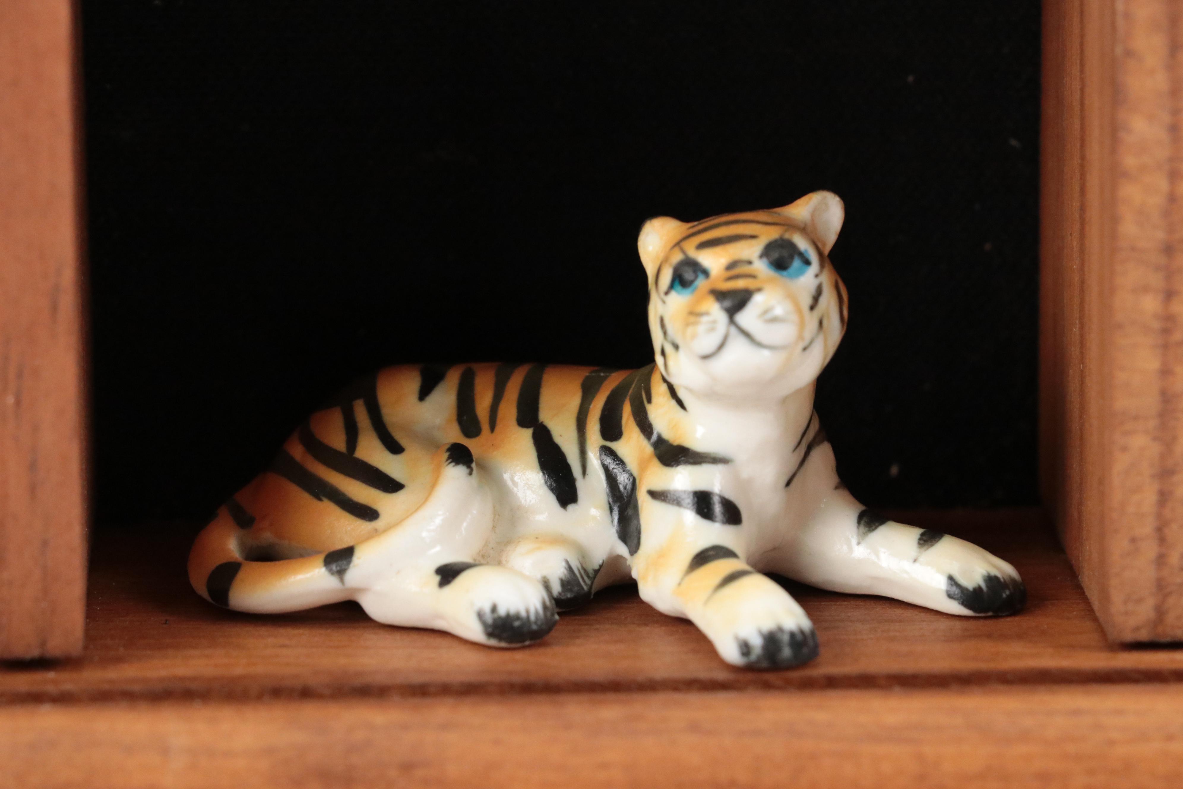 Fox Figurines in Wooden Wall Mount Display Case