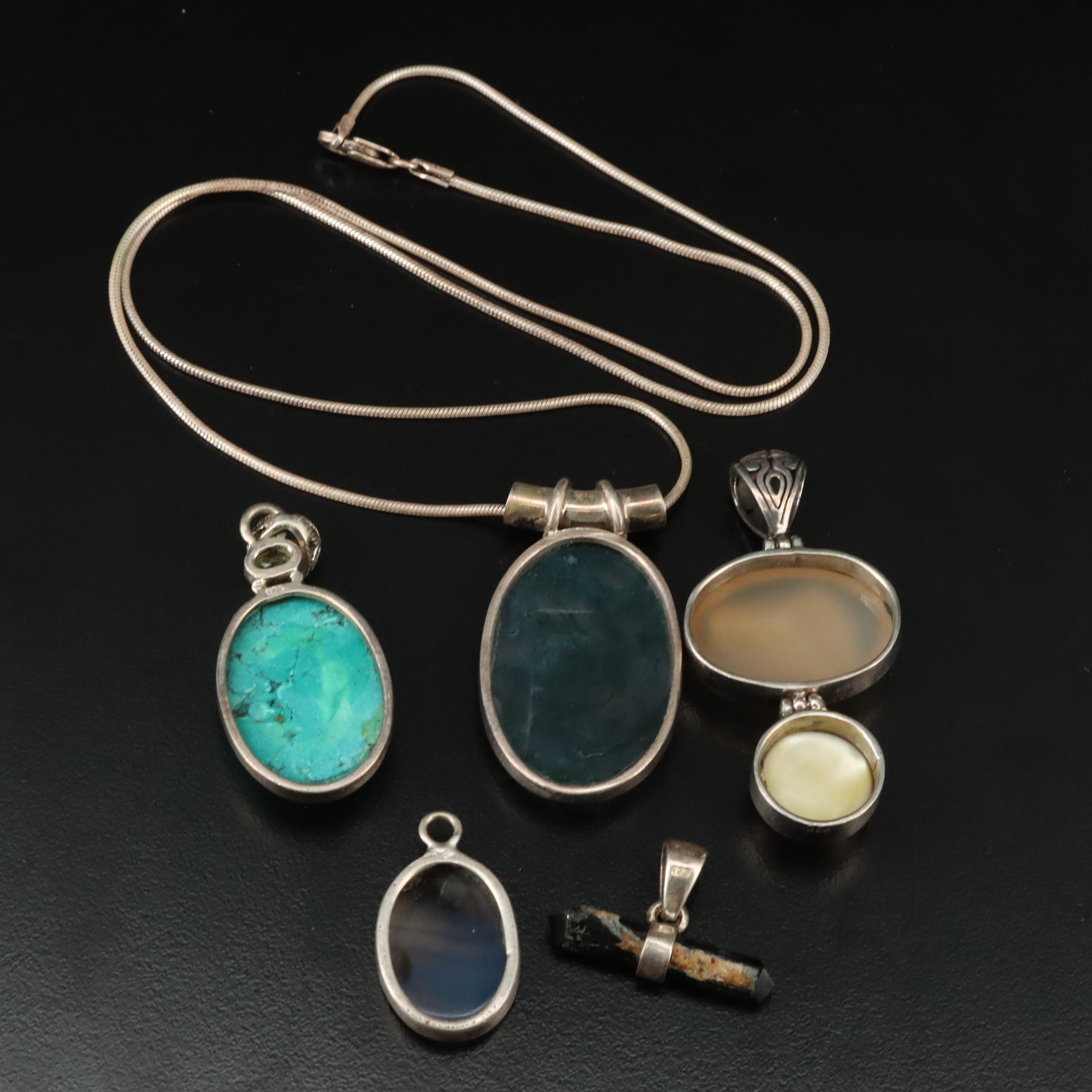 Sterling Gemstone Pendants and Necklace Featuring Moss Agate, Tourmaline
