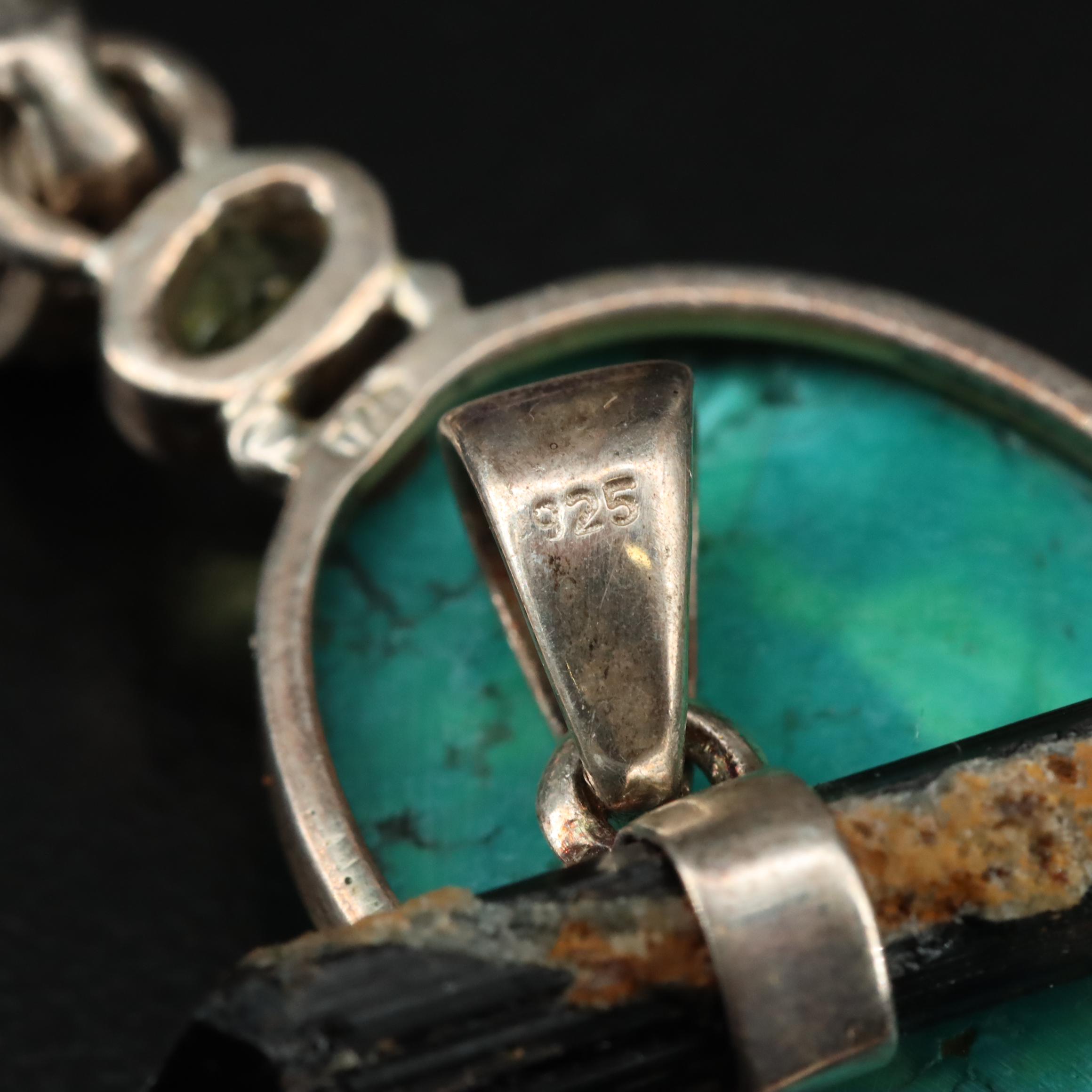 Sterling Gemstone Pendants and Necklace Featuring Moss Agate, Tourmaline