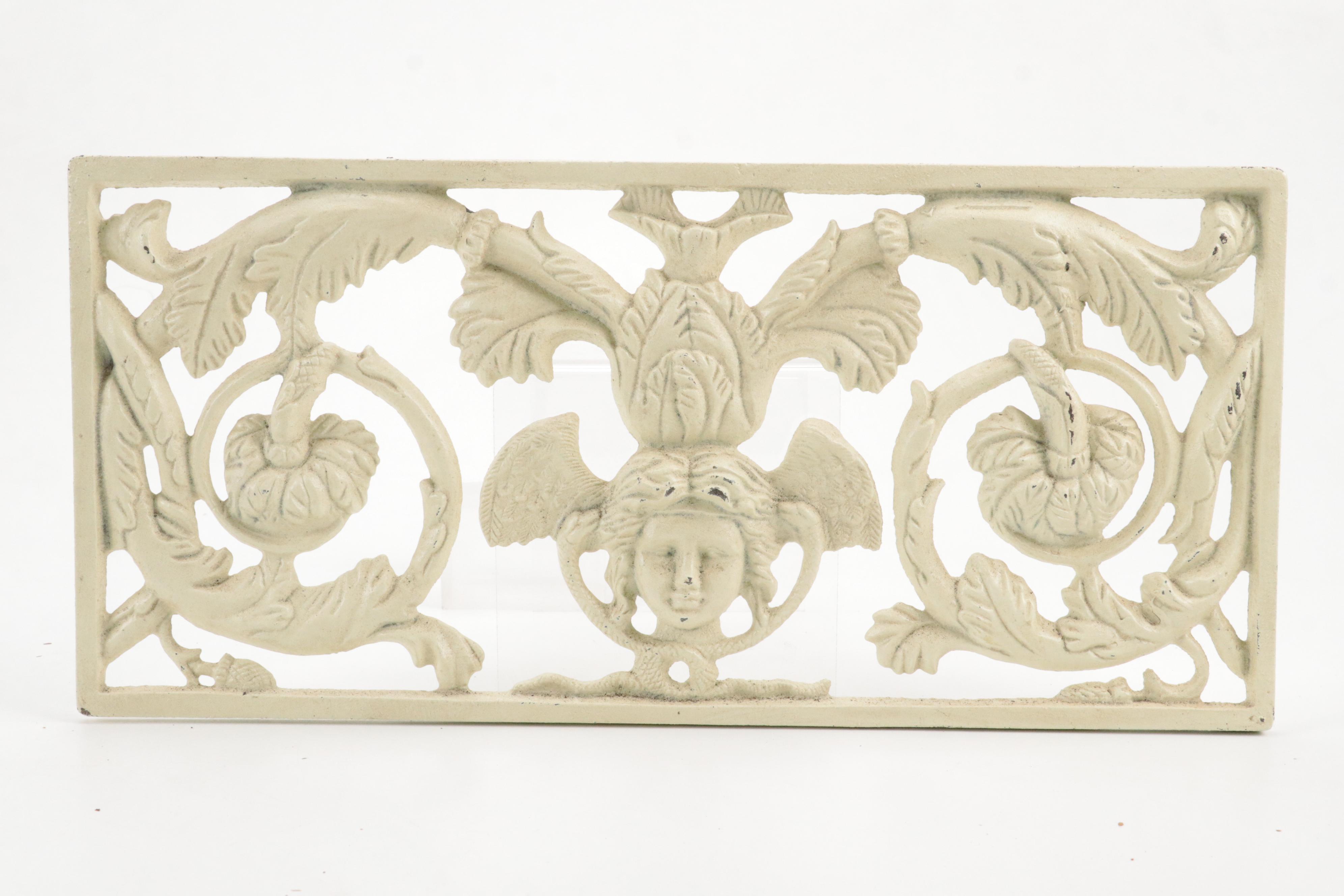 Neoclassical Style Painted Metal Plaque with Metal Compass Plaque