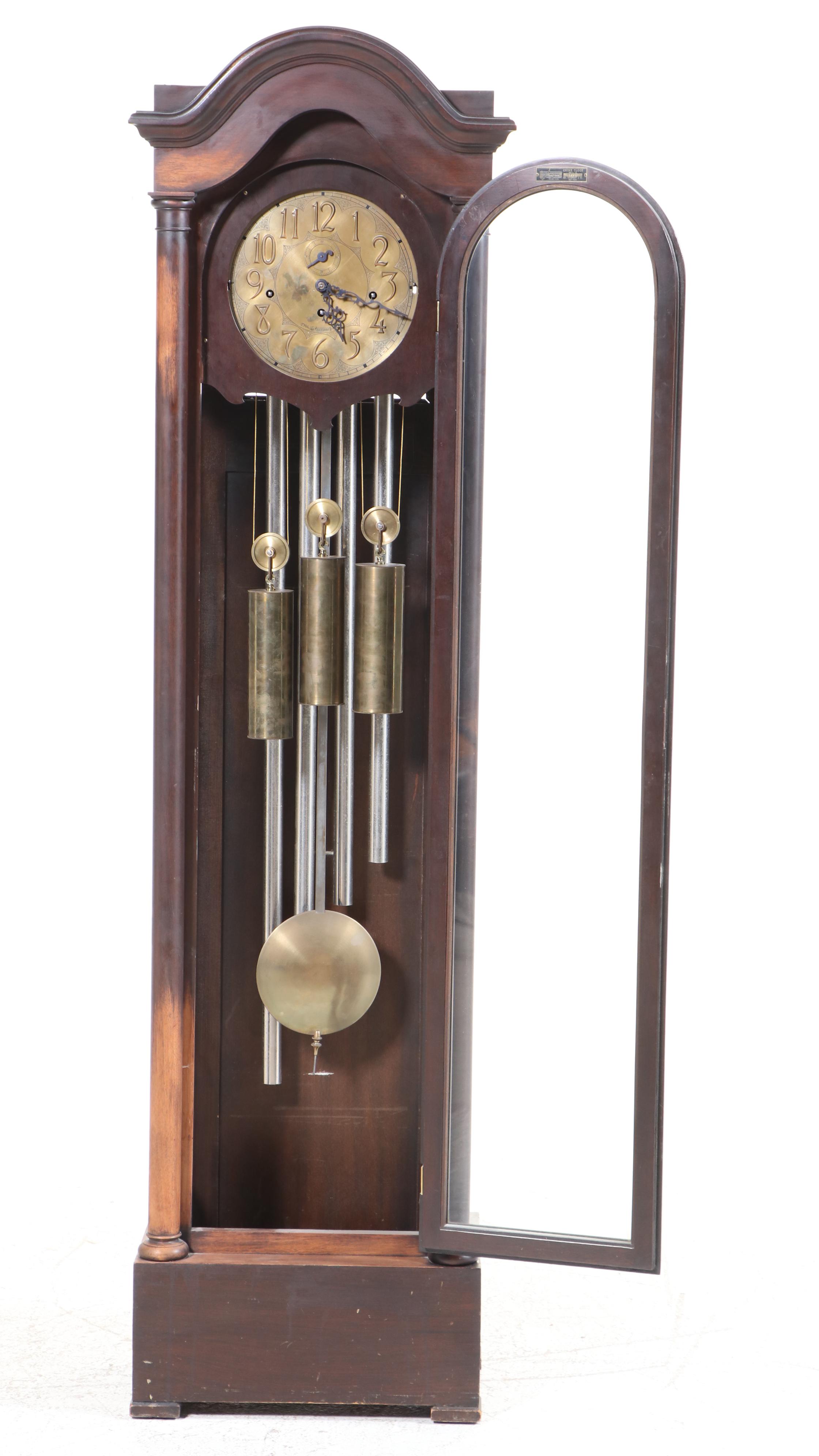 Charles Jacques Empire Style Mahogany and Brass Grandfather Clock, Early 20th C.