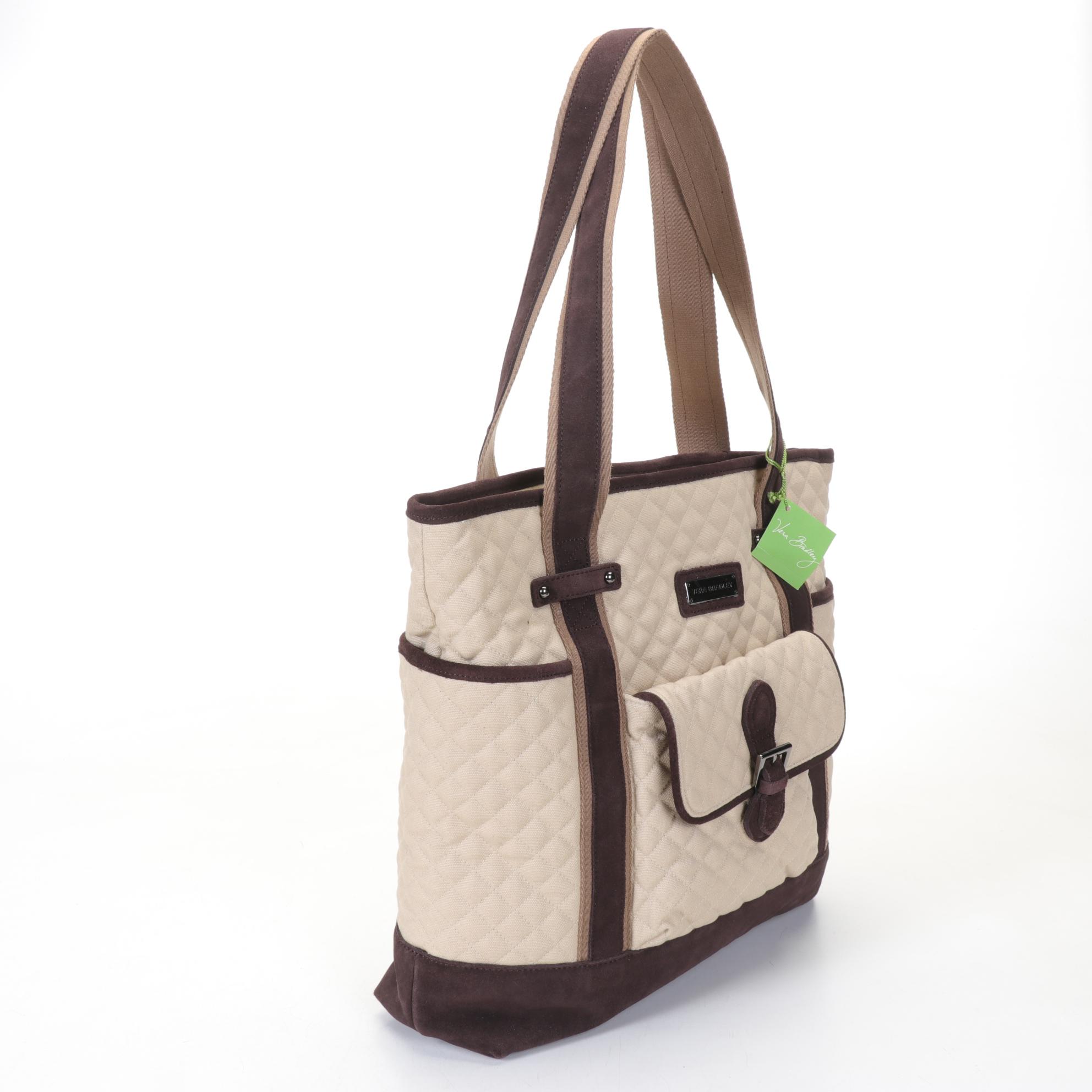 Vera Bradley "Chestnut" Tote in Khaki and Makeup Bag in "Kensington"