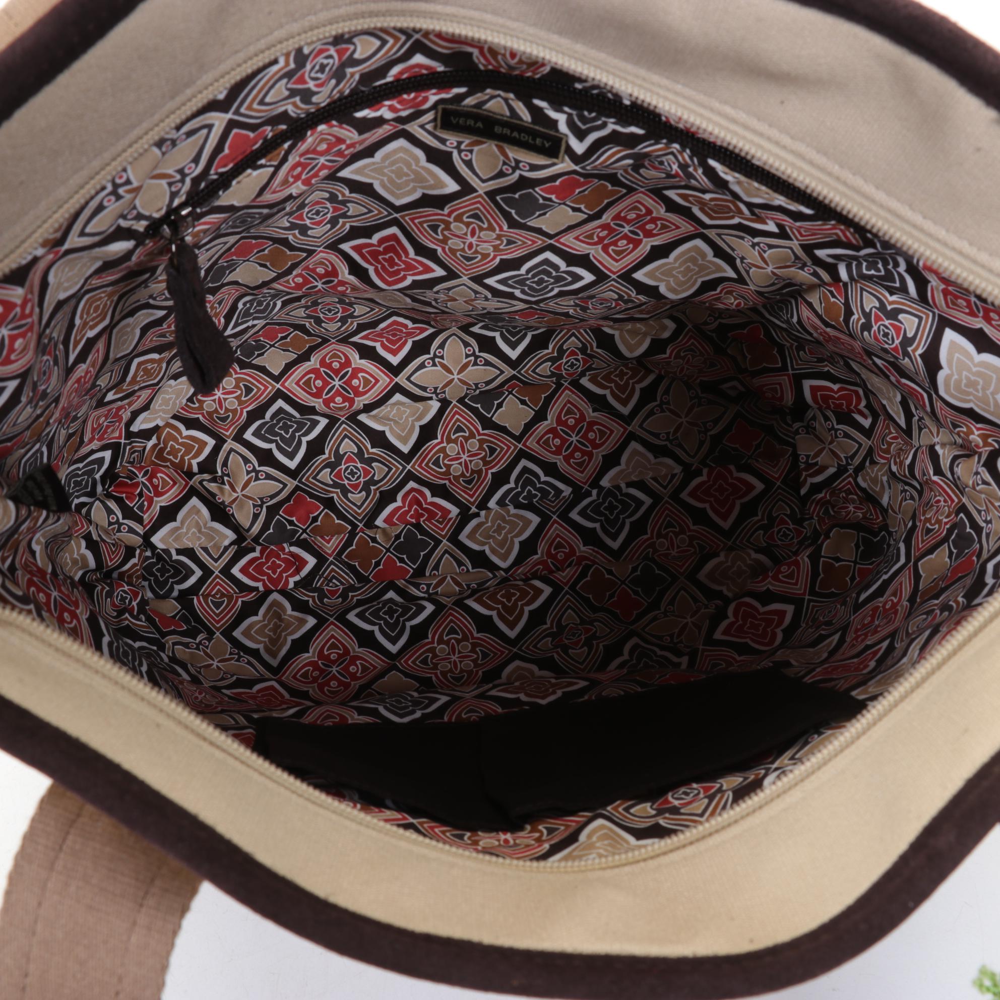 Vera Bradley "Chestnut" Tote in Khaki and Makeup Bag in "Kensington"