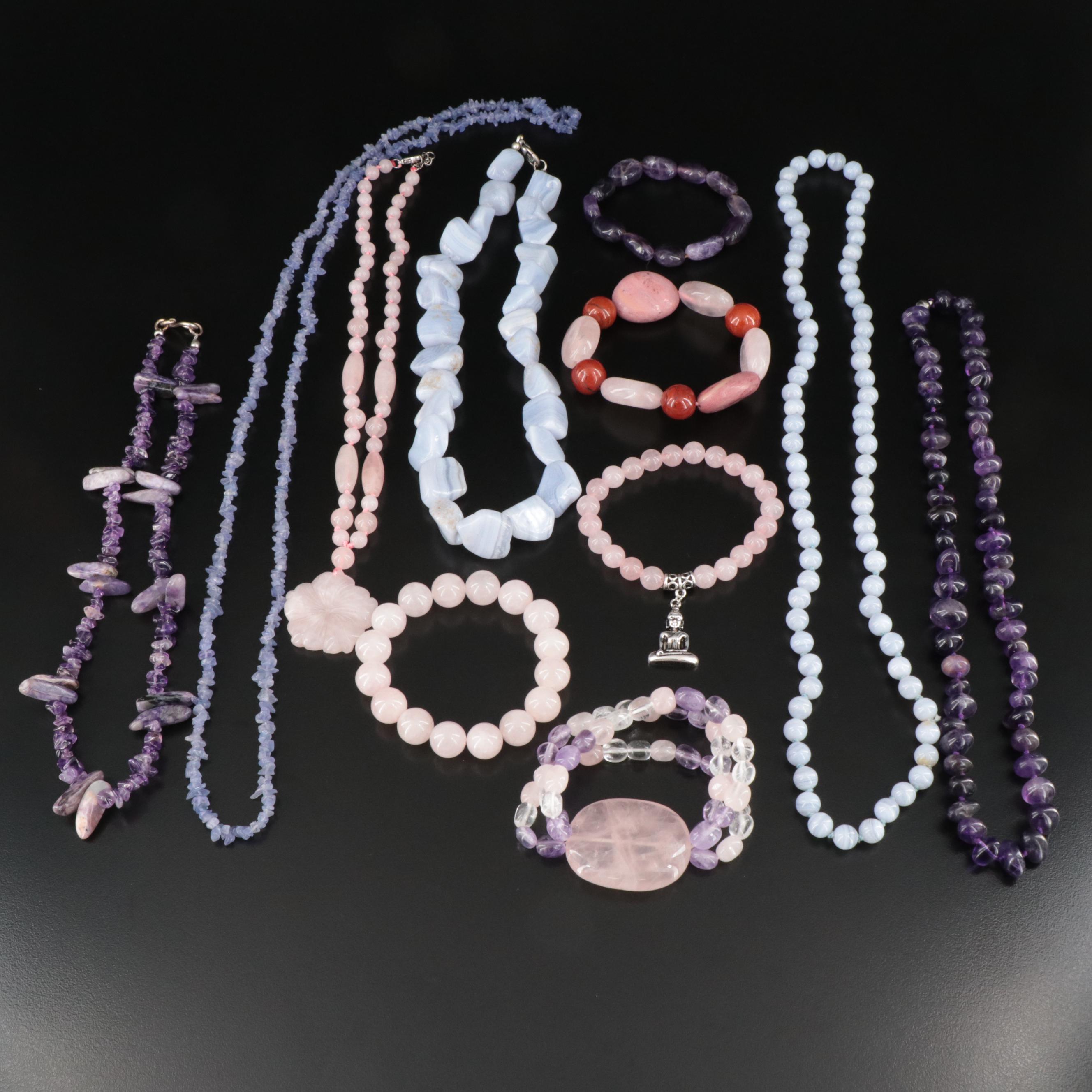 Lace Agate, Rose Quartz and Gemstone Necklaces and Bracelets