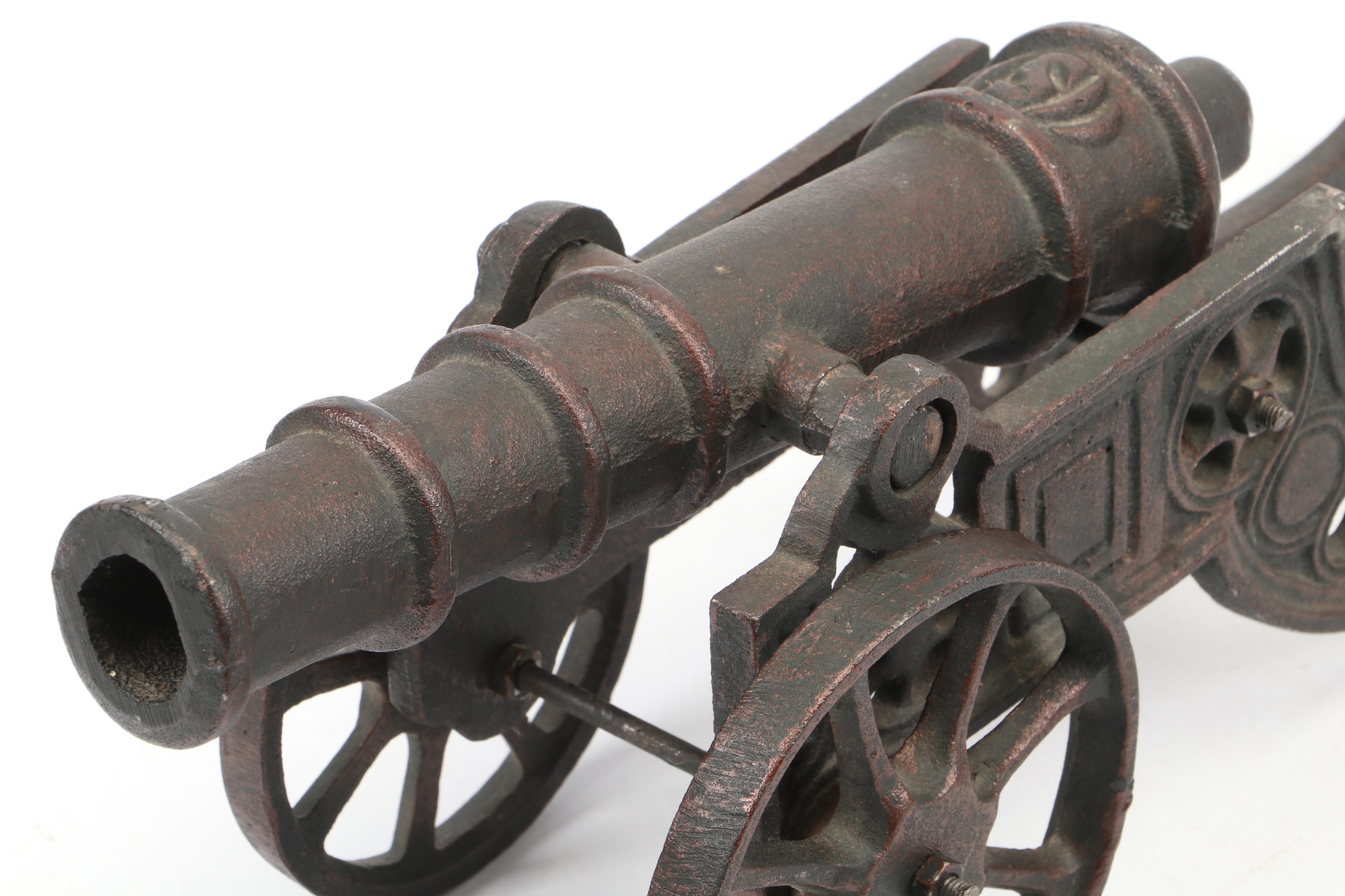 Cast Iron Cannon on Carriage Wheels Figurine