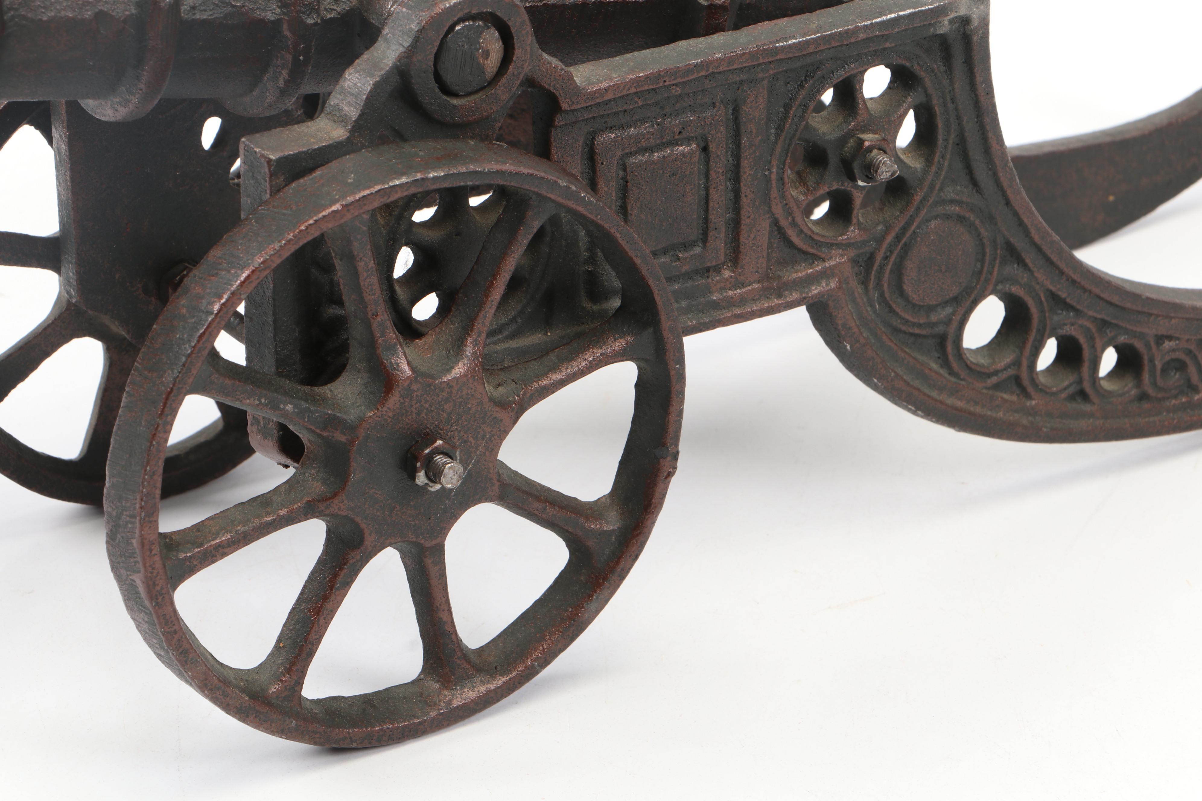 Cast Iron Cannon on Carriage Wheels Figurine